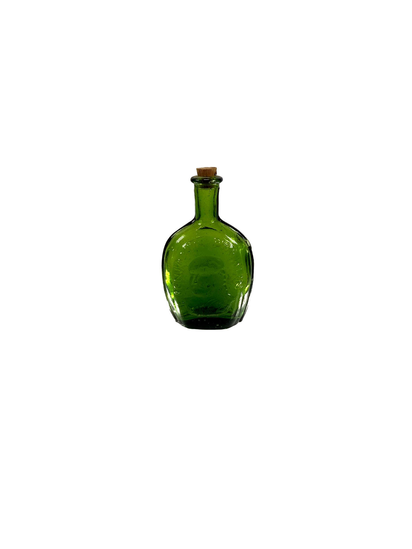 Vintage Miniature Glass Bottle - Benjamin Franklin - Green Wheaton Bitters Glass