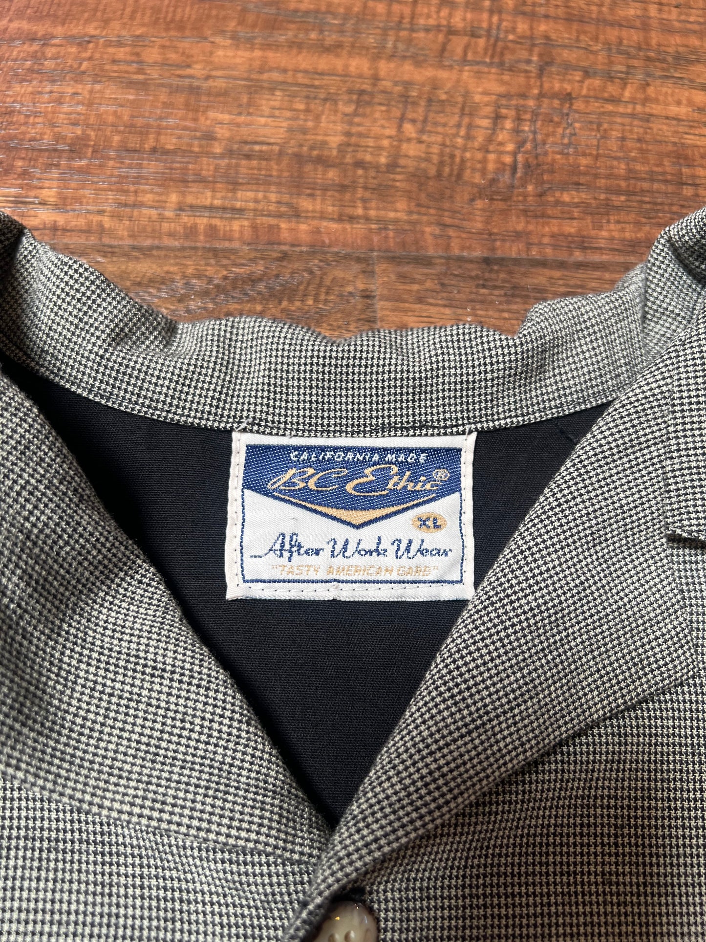 Vintage Clothing - Short Sleeve Bowling Shirt - Houndstooth Stripe - BC Ethic After Work Wear - X-Large