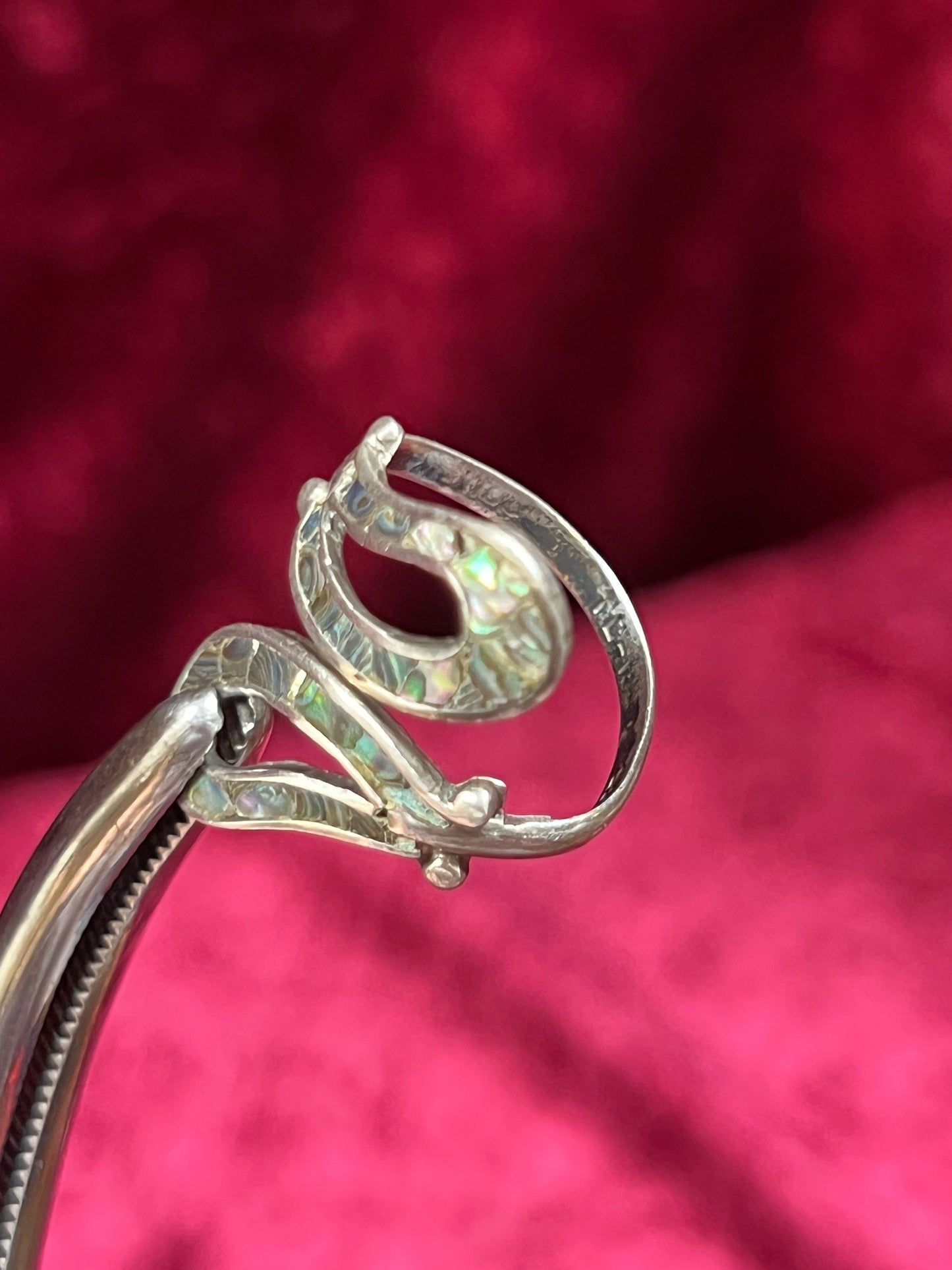 Vintage Jewelry - Bypass Ring - 925 Silver - Inlaid Abalone Shell - 7 - Mexico