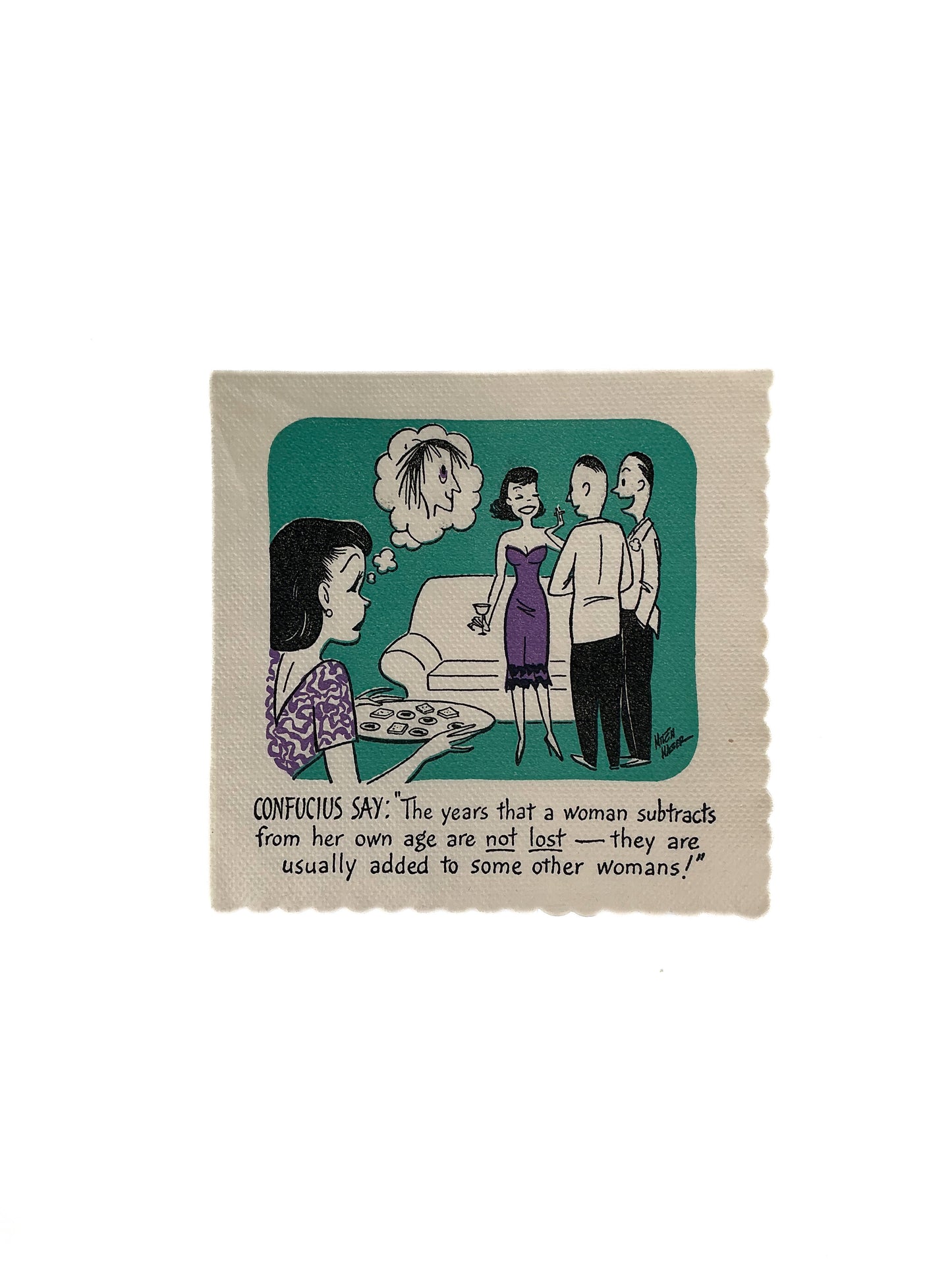 Vintage Cocktail Napkins - Confucius MCM - Illustrated Funny Kitsch - 1950s