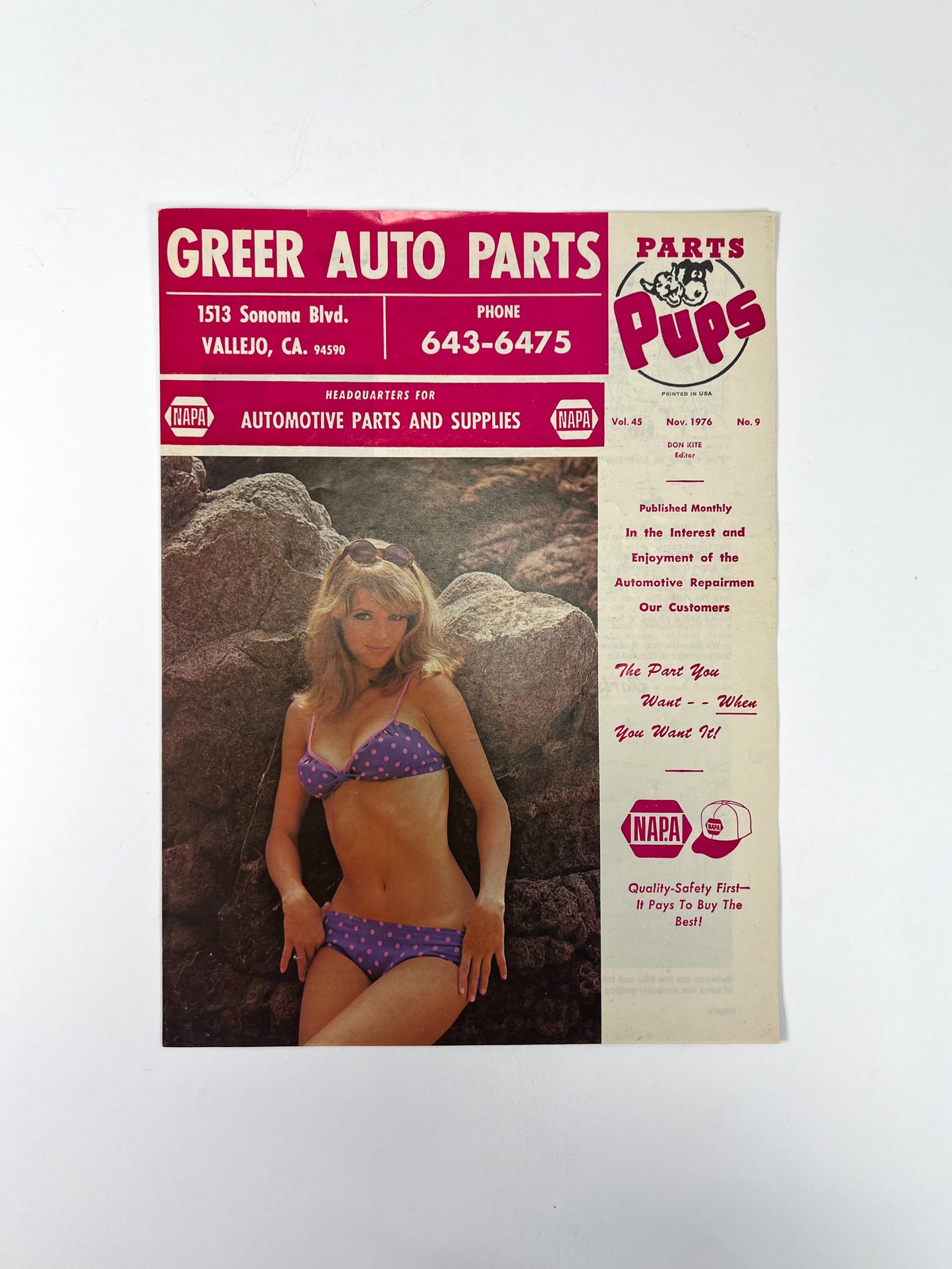 Vintage Ephemera - Magazine - Napa Parts & Pups - Greer Auto Parts - November 1976