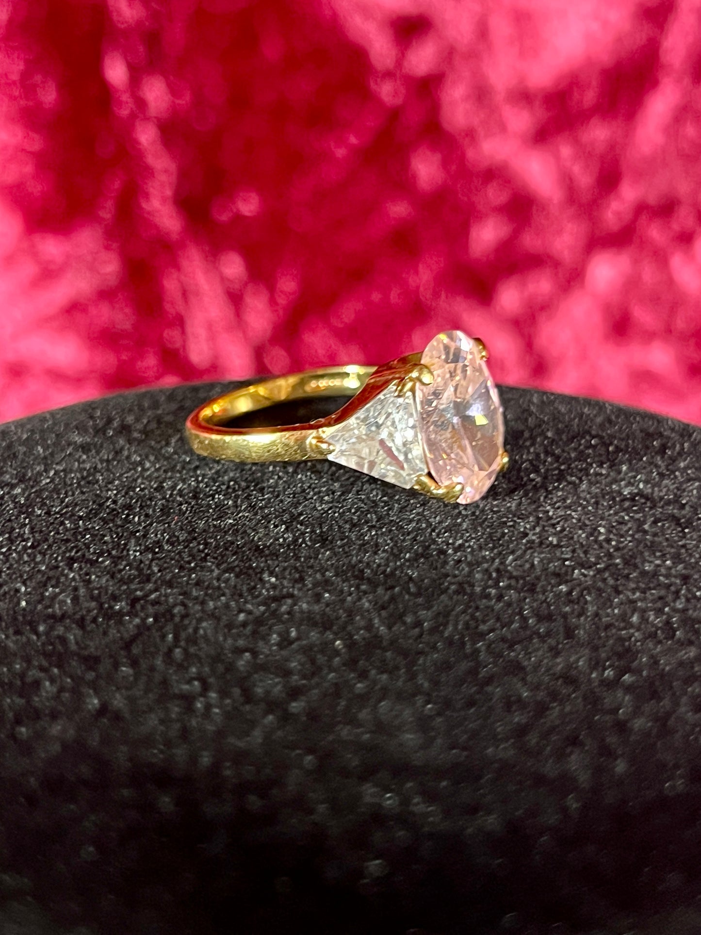 Vintage 14K HGE Cocktail Ring – Oval Cut Pink and Clear Faceted Cubic Zirconia - Size 8