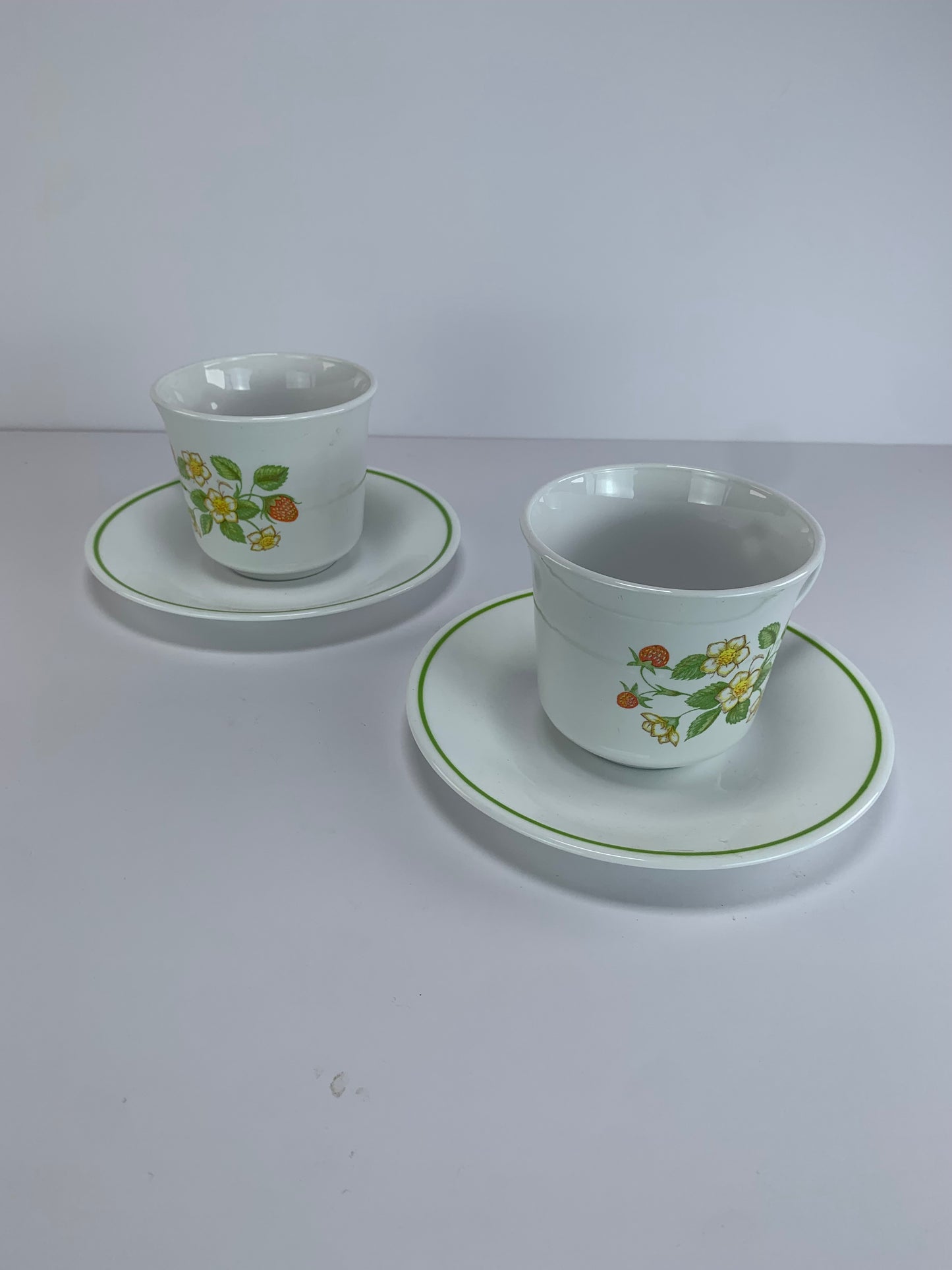 Vintage Corelle Strawberry Sundae Cups & Saucers - Set of 2