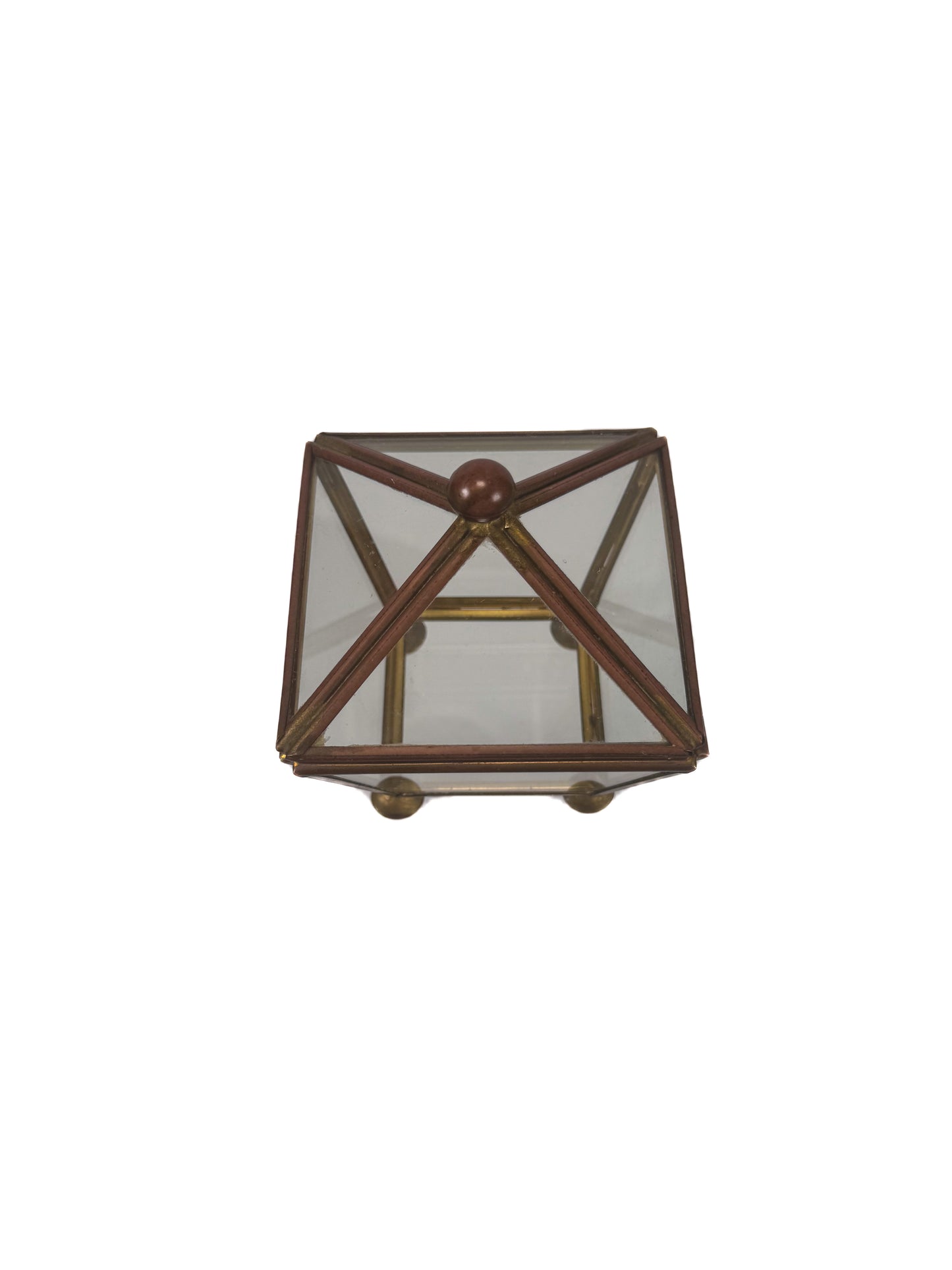 Vintage Curio - Brass and Glass Jewelry Casket - 3" Tall