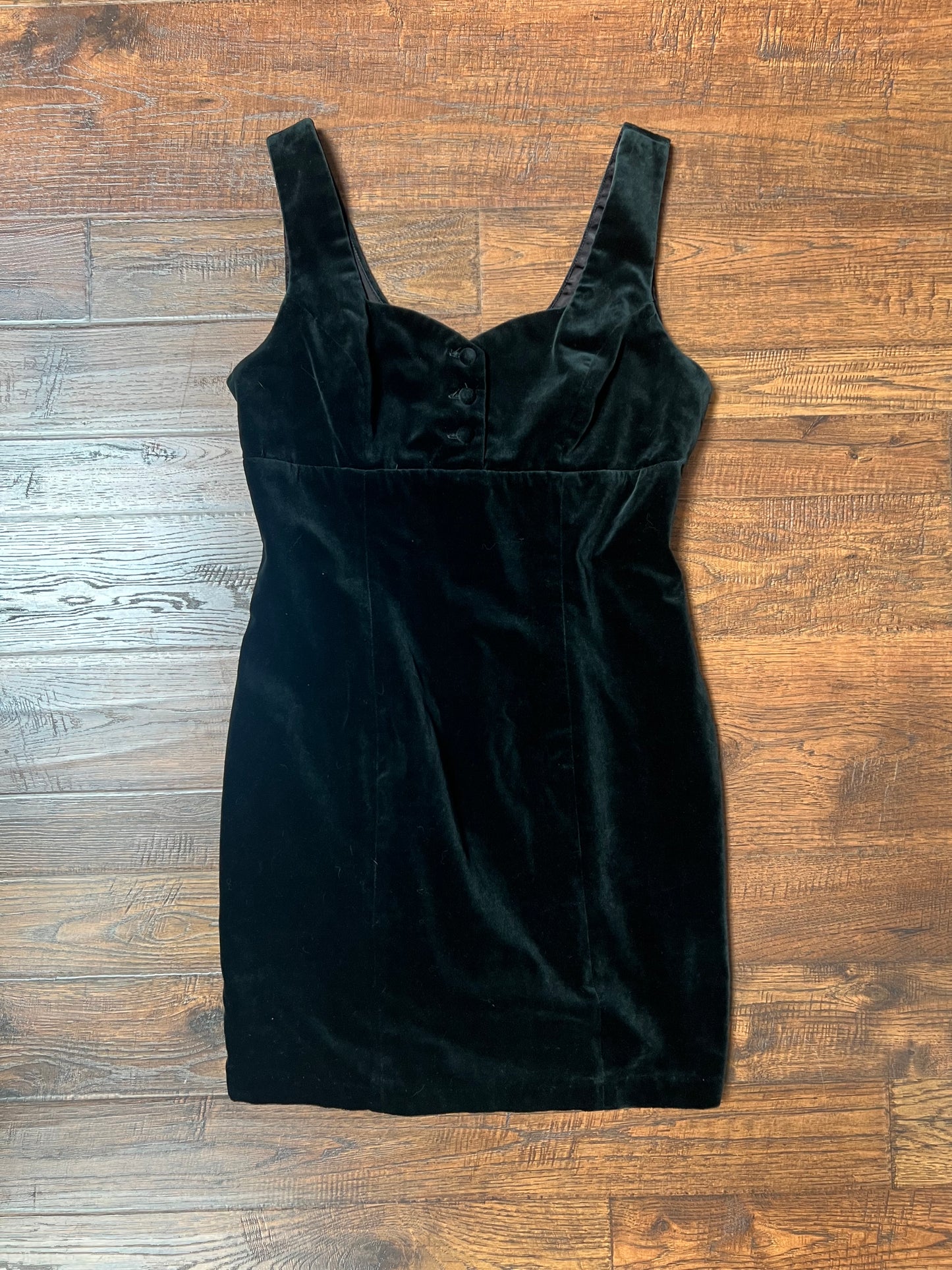 Vintage Clothing - Mini Dress - Sweetheart Neckline - Black Velvet - Small - Guess