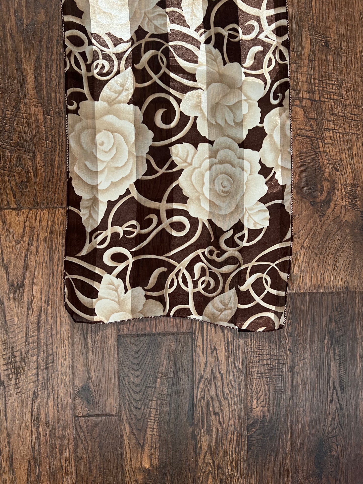 Vintage Floral Scarf - Brown Ivory Rose Semi Sheer Wrap