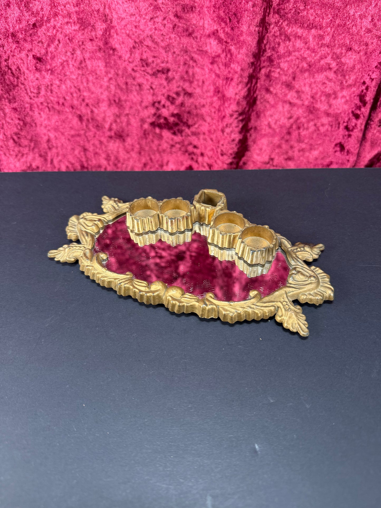 Vintage Vanity - Mirrored Lipstick Tray - Ornate Gold Frame - Made In Hong Kong