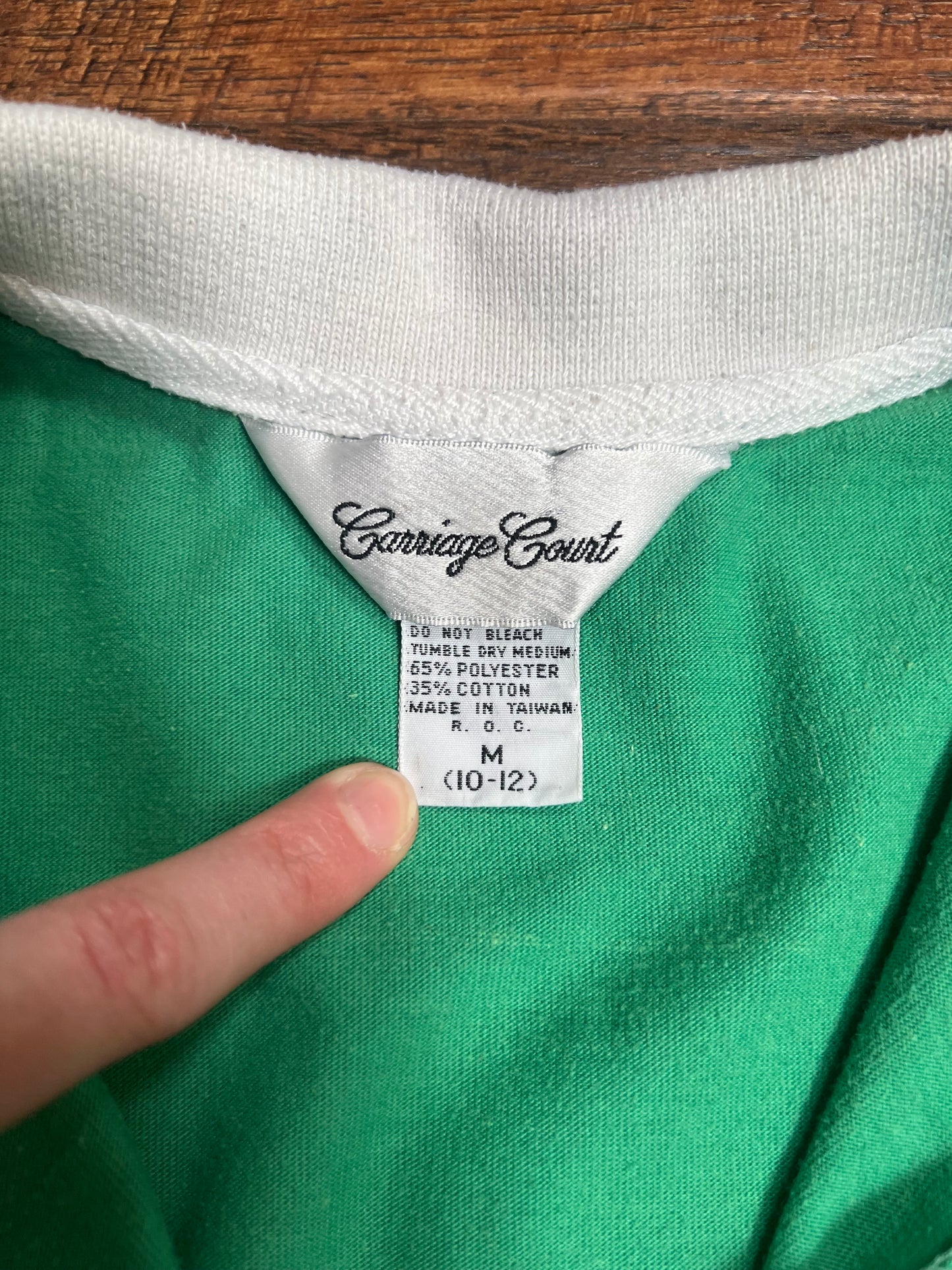 Vintage Clothing - Button Up Polo - Green and White Stripes - Carriage Court - Medium