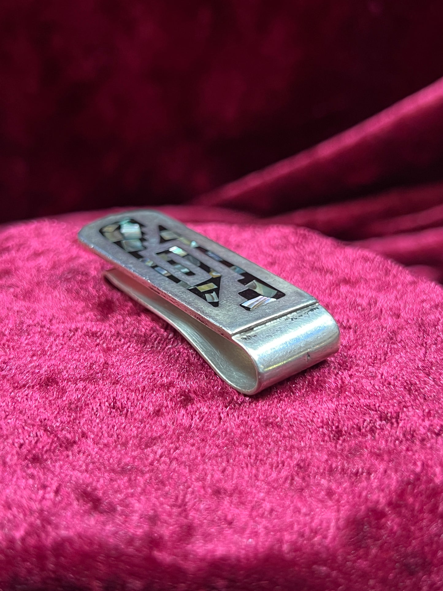 Vintage Accessories - Money Clip - 925 Sterling Silver with Inlaid Abalone Shell - Mexico