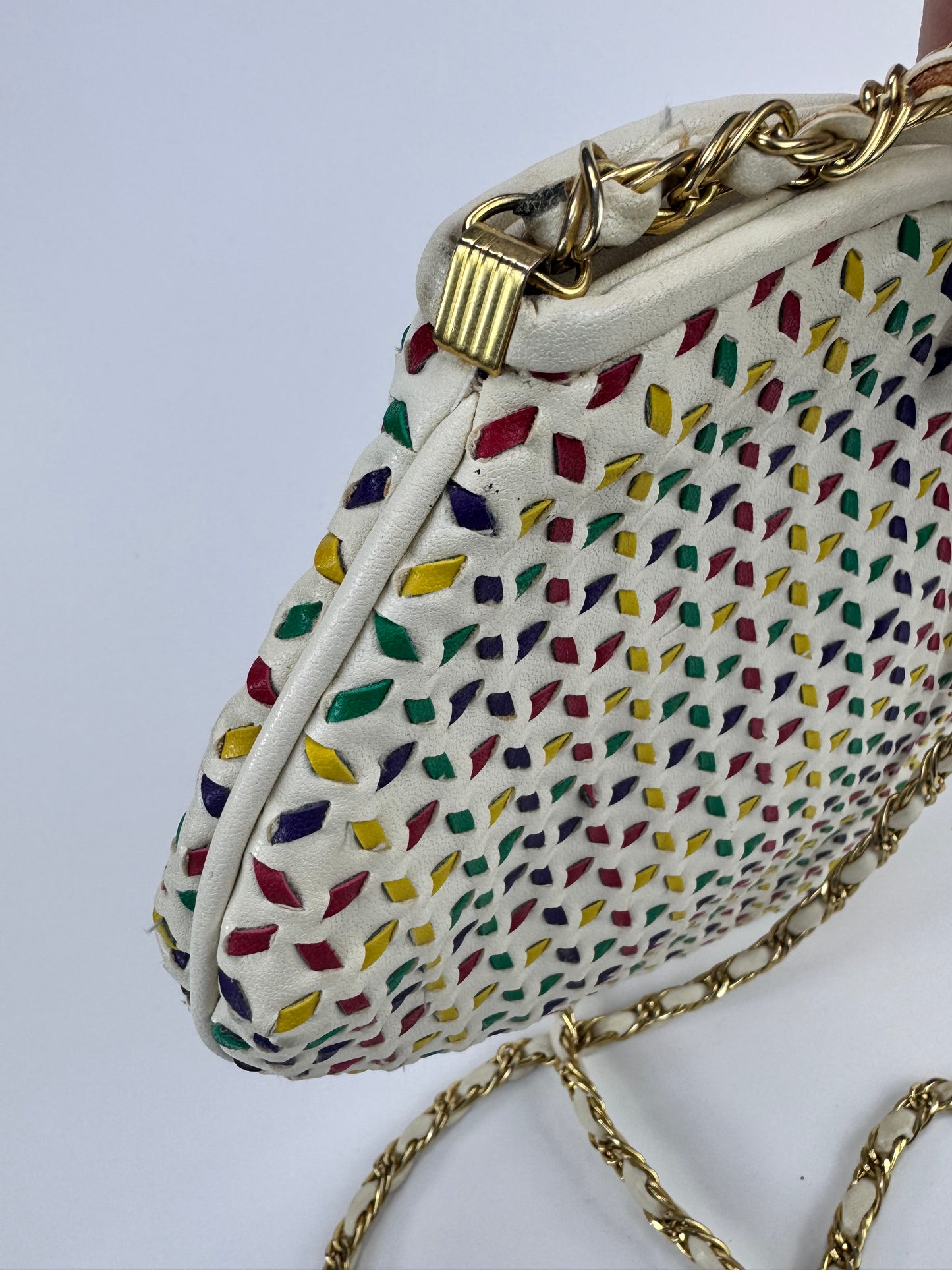 Vintage Crossbody Purse by Saddle River | White Leather w/ Colorful Details