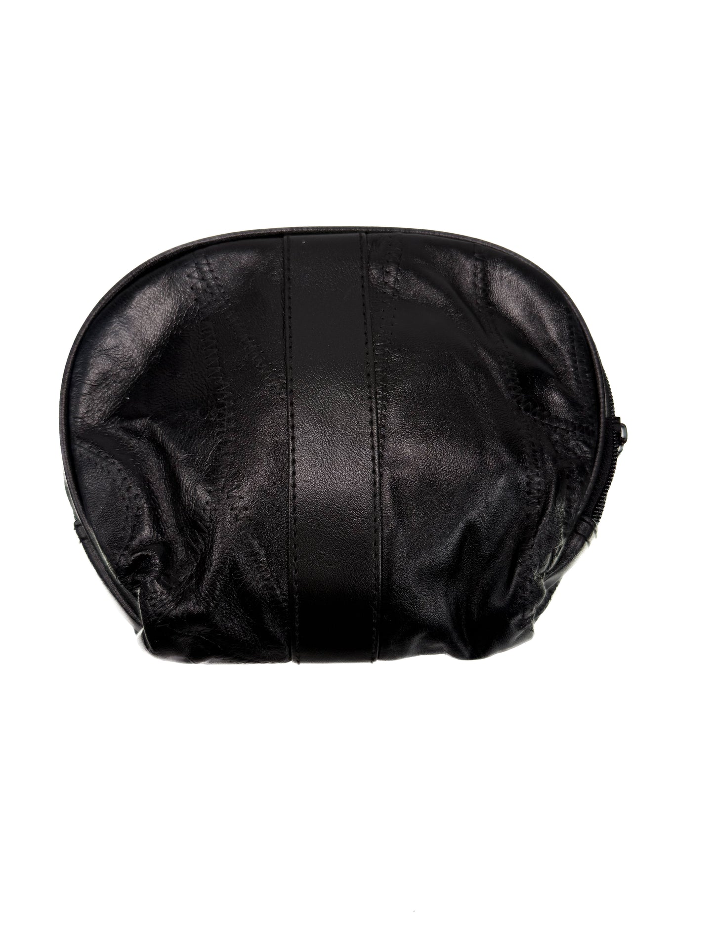 Vintage Makeup Bag - Black Patchwork Faux Leather - 1980s