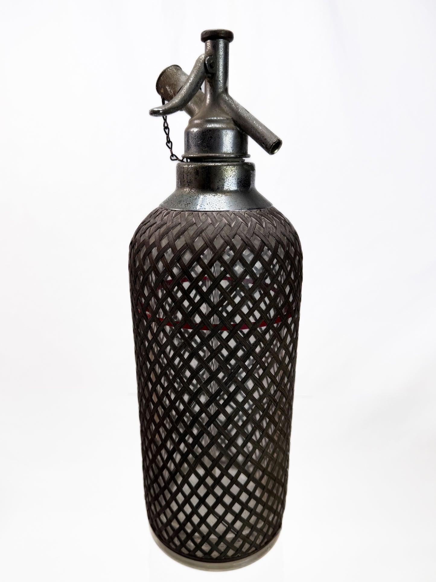 Antique Barware - Soda Siphon Seltzer Glass Bottle with Metal Mesh Sleeve by Sparklets