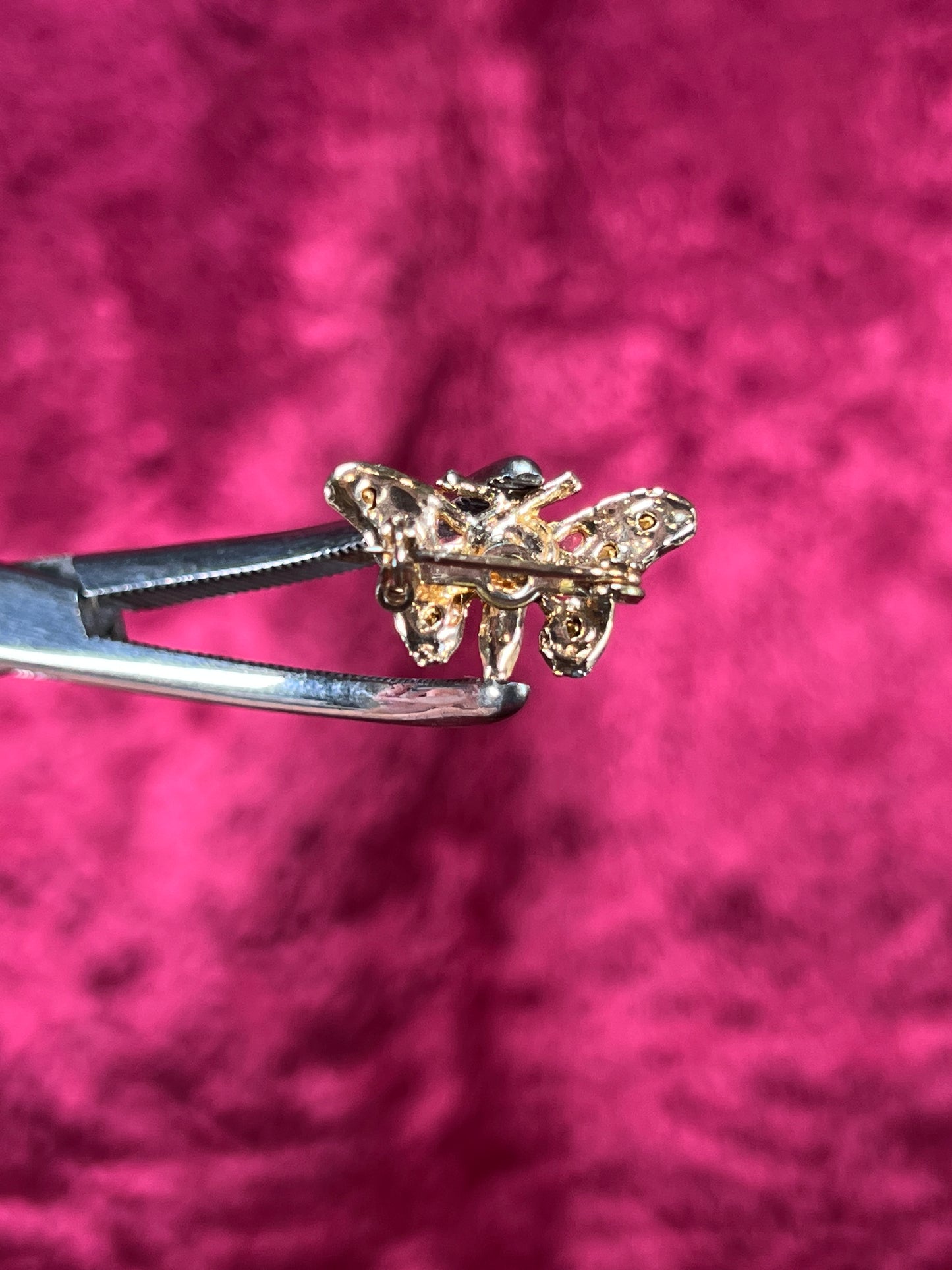 Vintage Jewelry - Brooch - Gold Tone Moth - Clear and Green Rhinestones