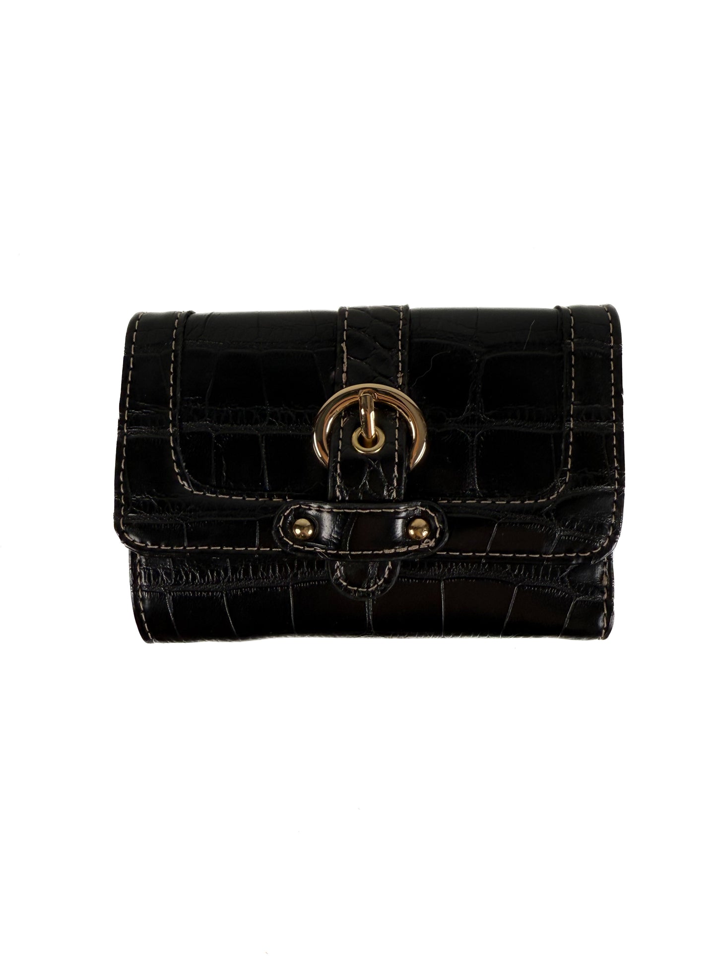 Vintage Wallet - Black Faux Alligator - Kathy Van Zeeland Tri-Fold