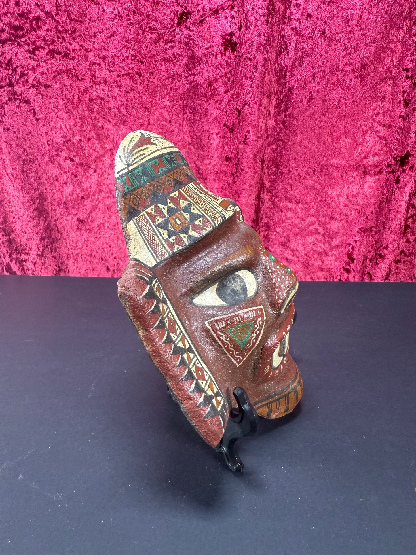 Vintage Wall Decor - Hand Painted Wood Ceremonial Mask - Central American