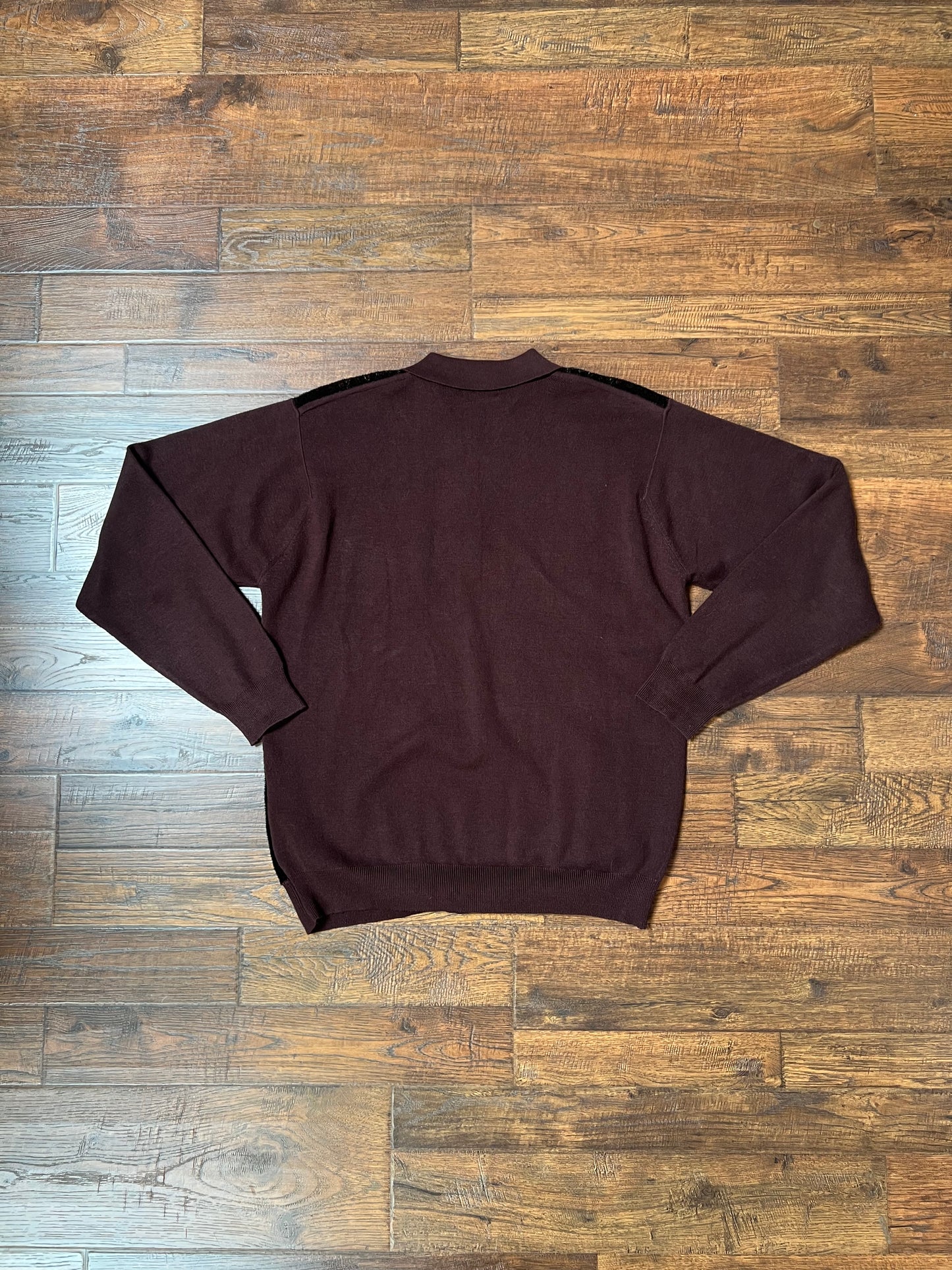 Vintage Clothing - Long Sleeve Polo Shirt - Brown Velour - Cigar Couture - Medium