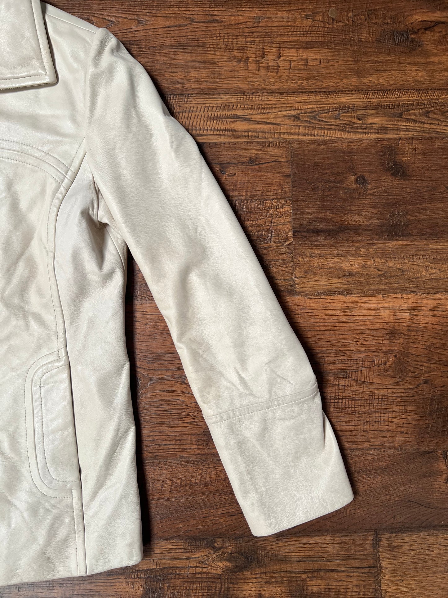 Vintage Clothing - Genuine Leather Racer Jacket - Cream White - Brown Lining - Small - Wilsons Leather Pelle Studio