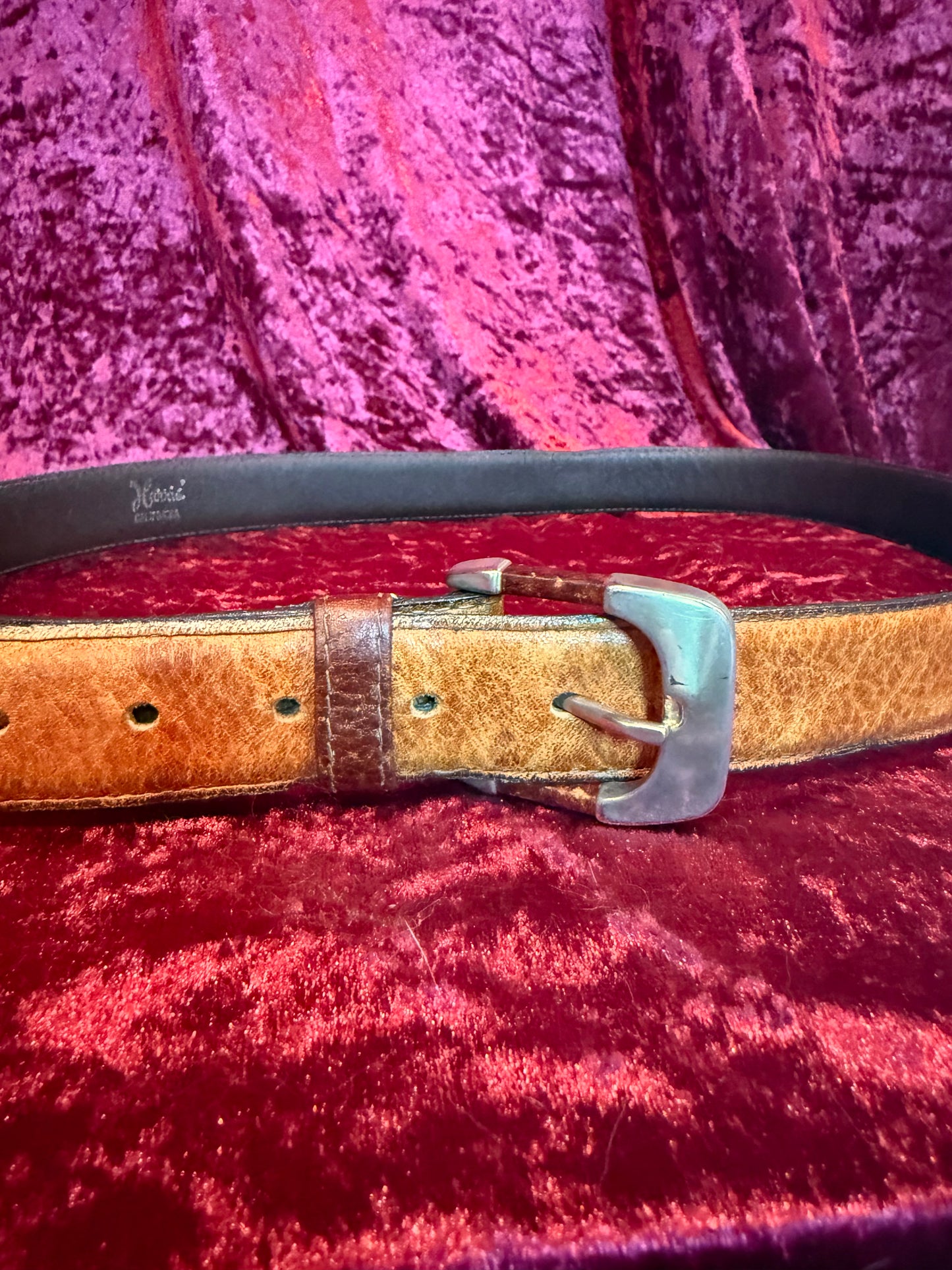Vintage Accessories - Harris California Glove Tanned Steerhide Leather Belt - Brown - M/L