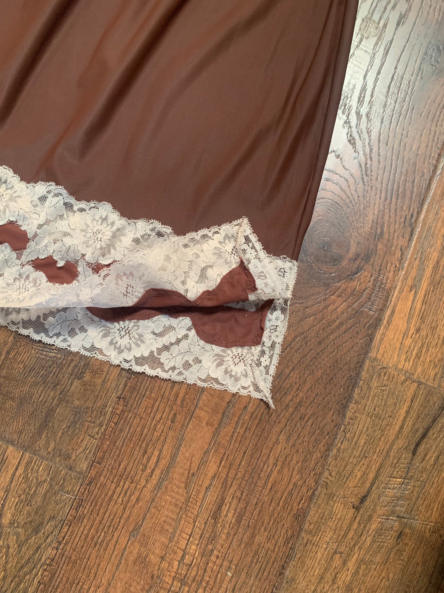 Vintage Clothing - Knee Length Skirt Slip - Chocolate Brown with Lace - Medium - Aristocraft