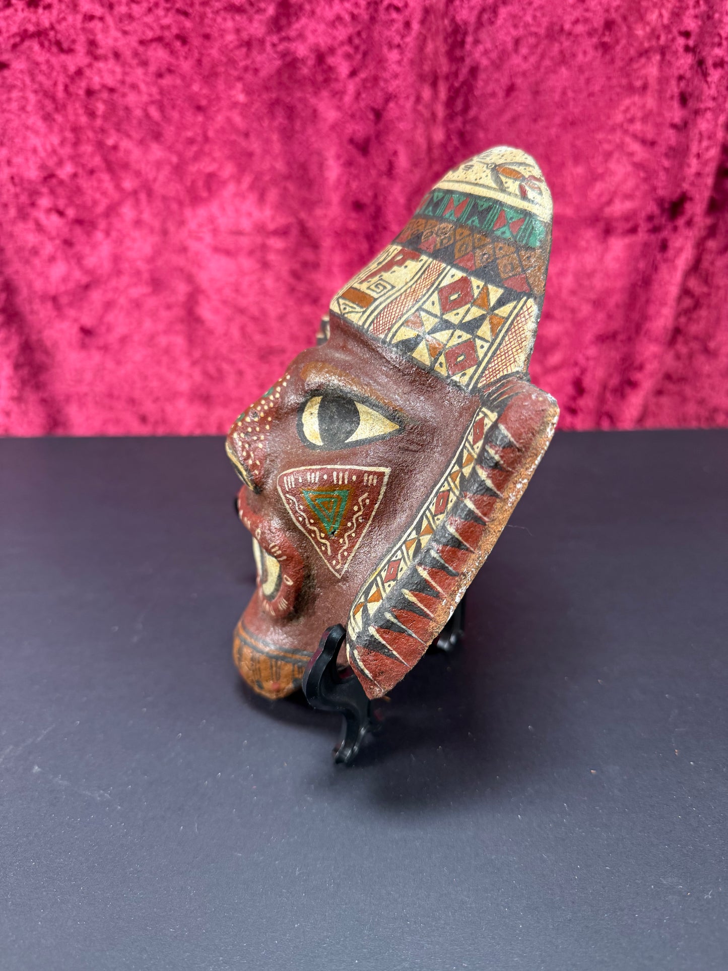 Vintage Wall Decor - Hand Painted Wood Ceremonial Mask - Central American
