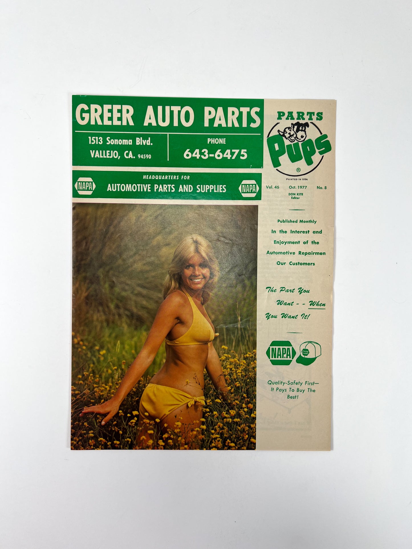 Vintage Ephemera - Magazine - Napa Parts & Pups - Greer Auto Parts - October 1977