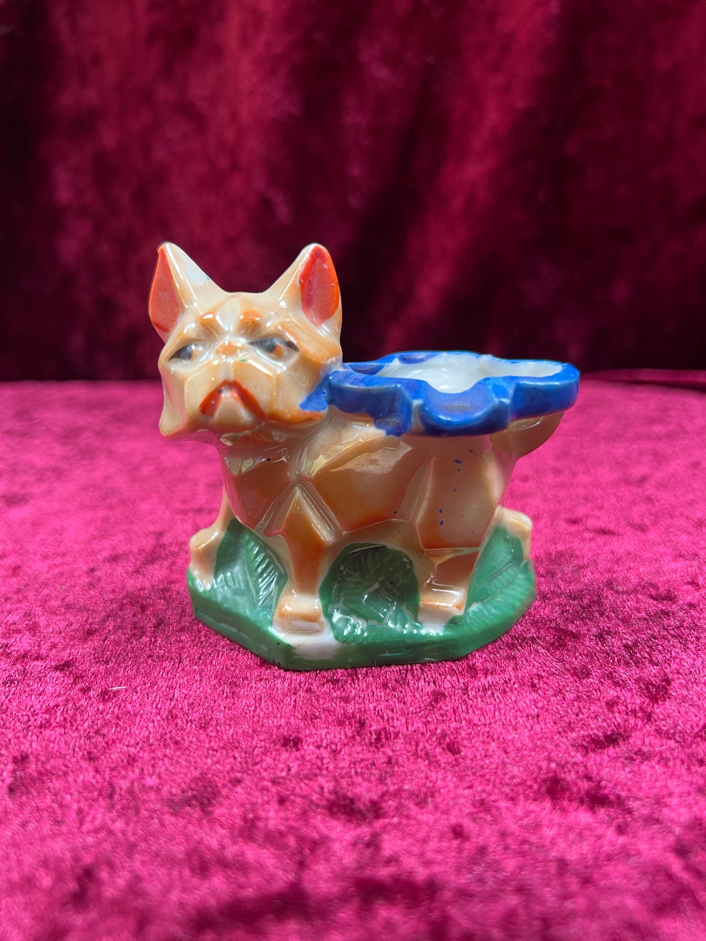 Vintage Home Decor - Porcelain Lustreware Ashtray - Cubist French Bulldog - Klimax - Made In Japan