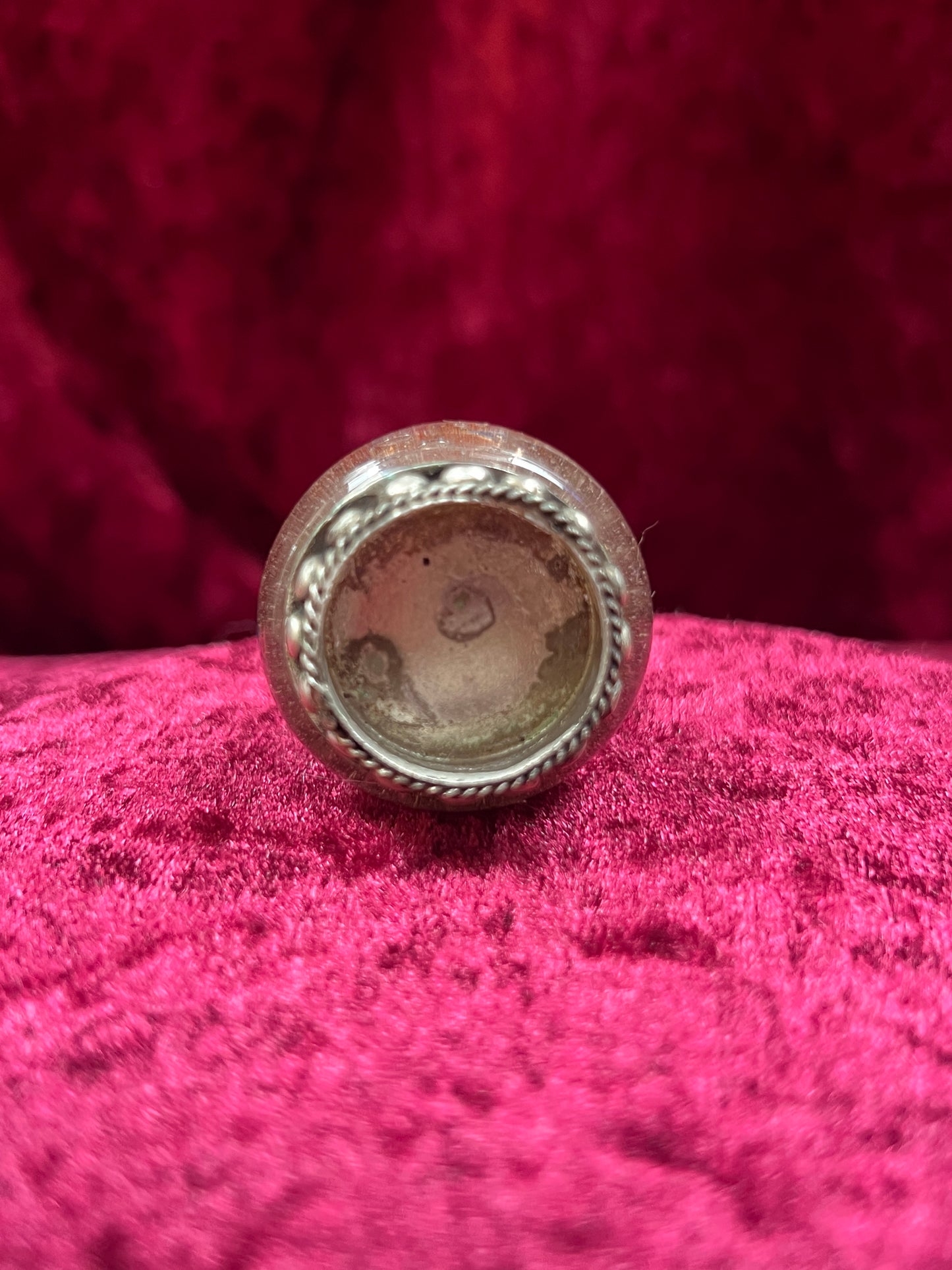Vintage Trinket Box - Miniature Pill / Snuff Jar - Smokey Purple Glass - Ornate Silver Tone Design