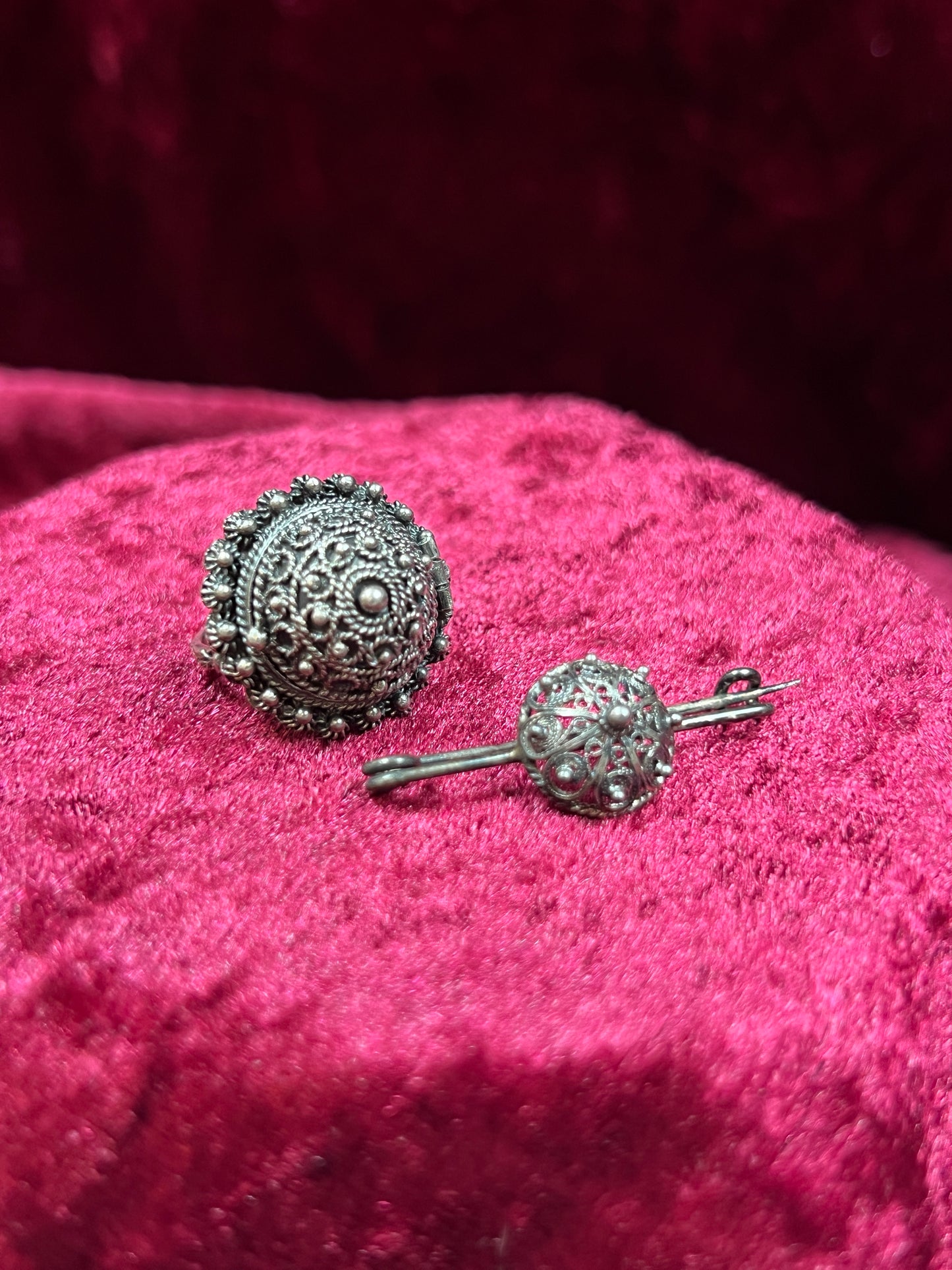 Vintage Jewelry - Poison Ring and Brooch Set - Sterling Silver - Made In Italy - Size 4