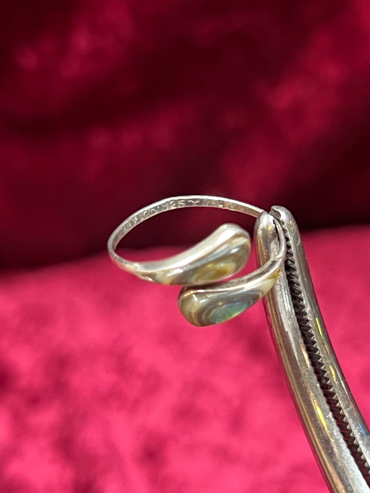 Vintage Jewelry - Bypass Ring - 925 Silver - Inlaid Abalone Shell - 6 - Mexico