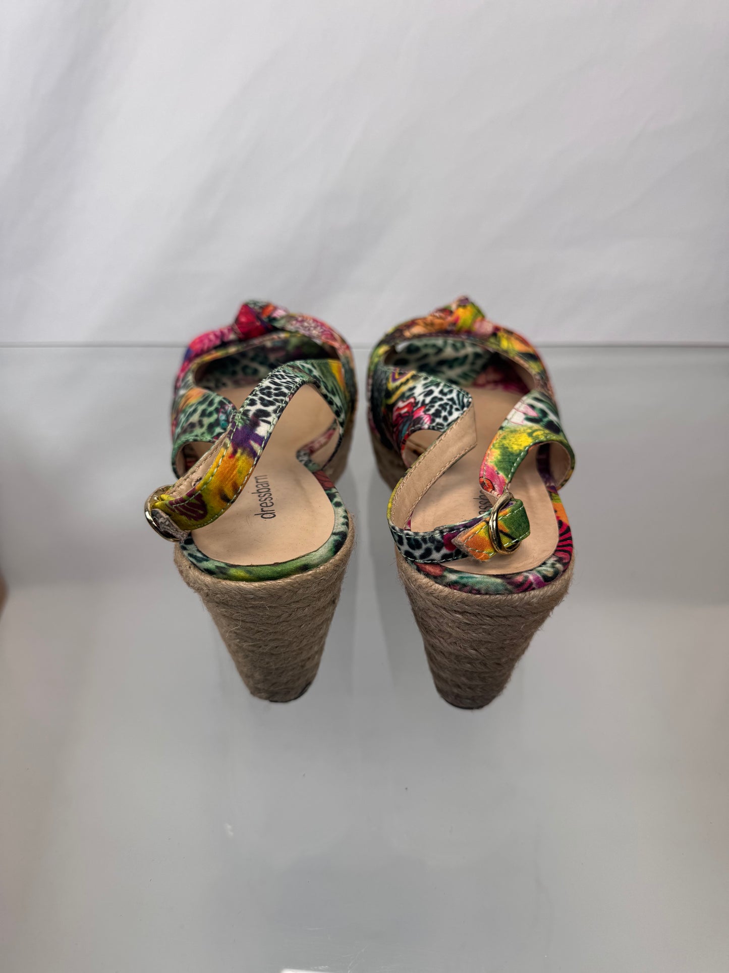 Dress Barn Multi Color Lotus Print Espadrille Wedge - Size 7.5