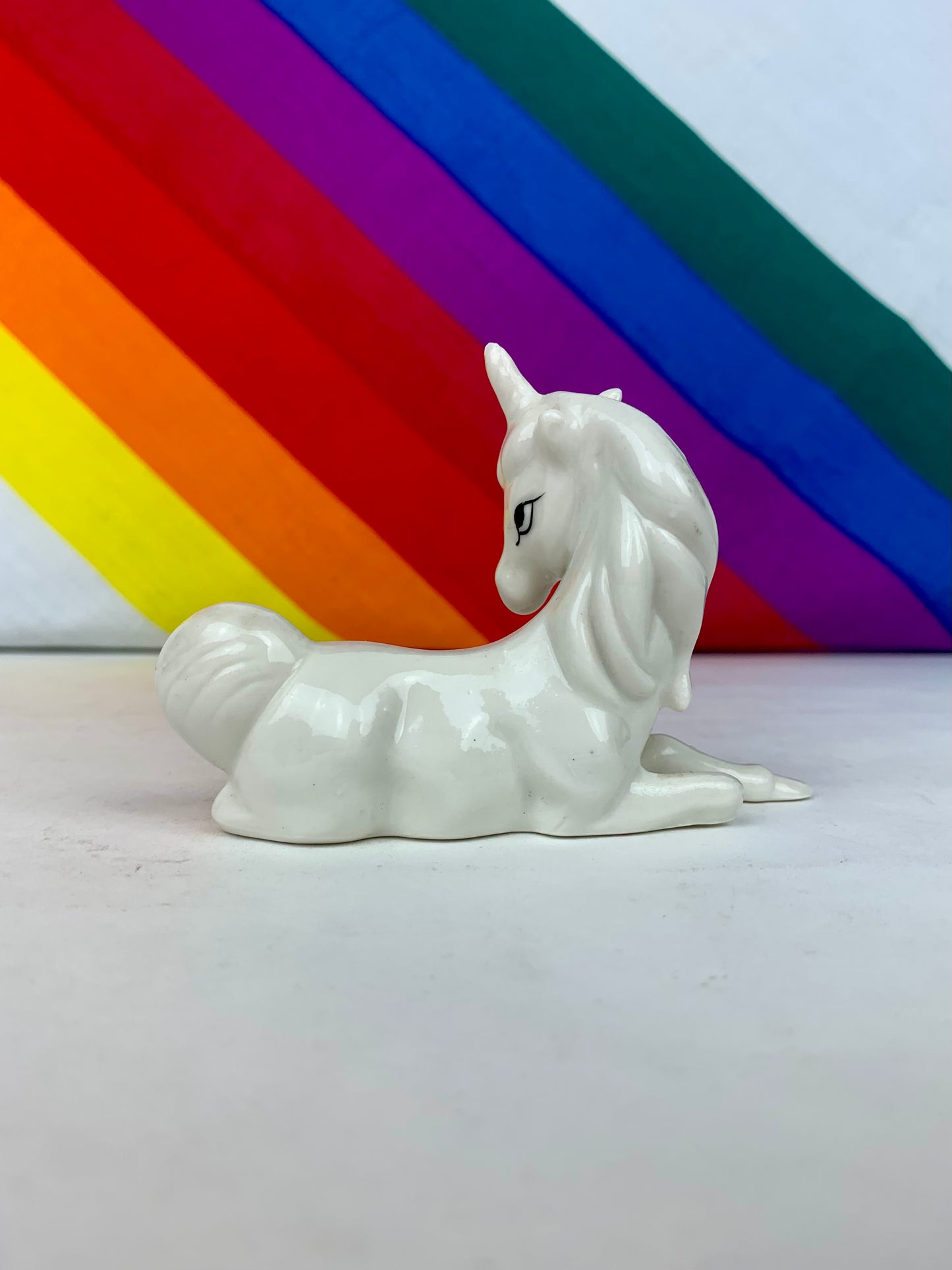 Vintage 1980's Ceramic Unicorn Figurine Trio - Made In Taiwan