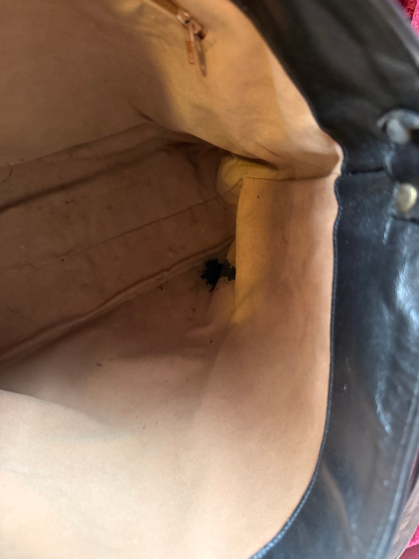 Vintage Accessories - Crossbody Hobo Bag - Black Leather with Brass Hardware