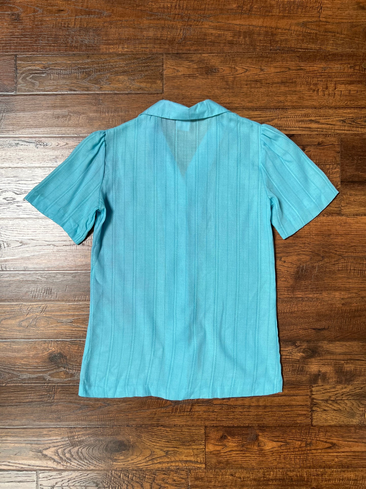Vintage Clothing - Button Up Blouse - Princess Turquoise - Small - Family Fashions by Avon