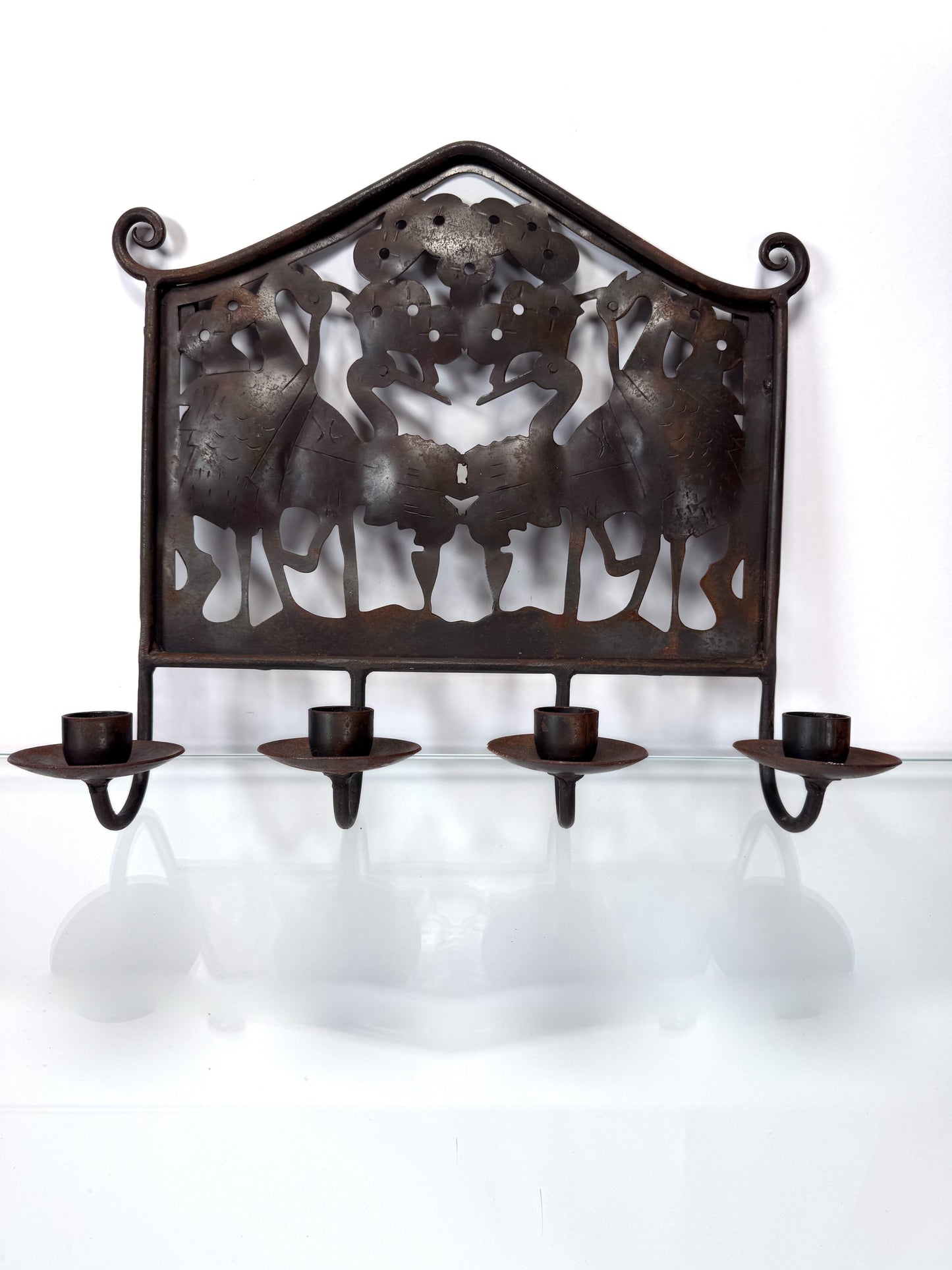 Vintage Decor - Brass Candlestick Sconce - Birds
