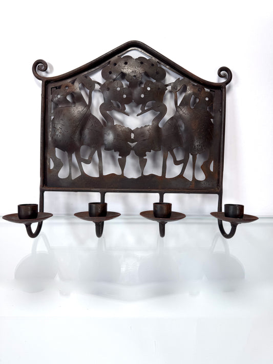 Vintage Decor - Brass Candlestick Sconce - Birds