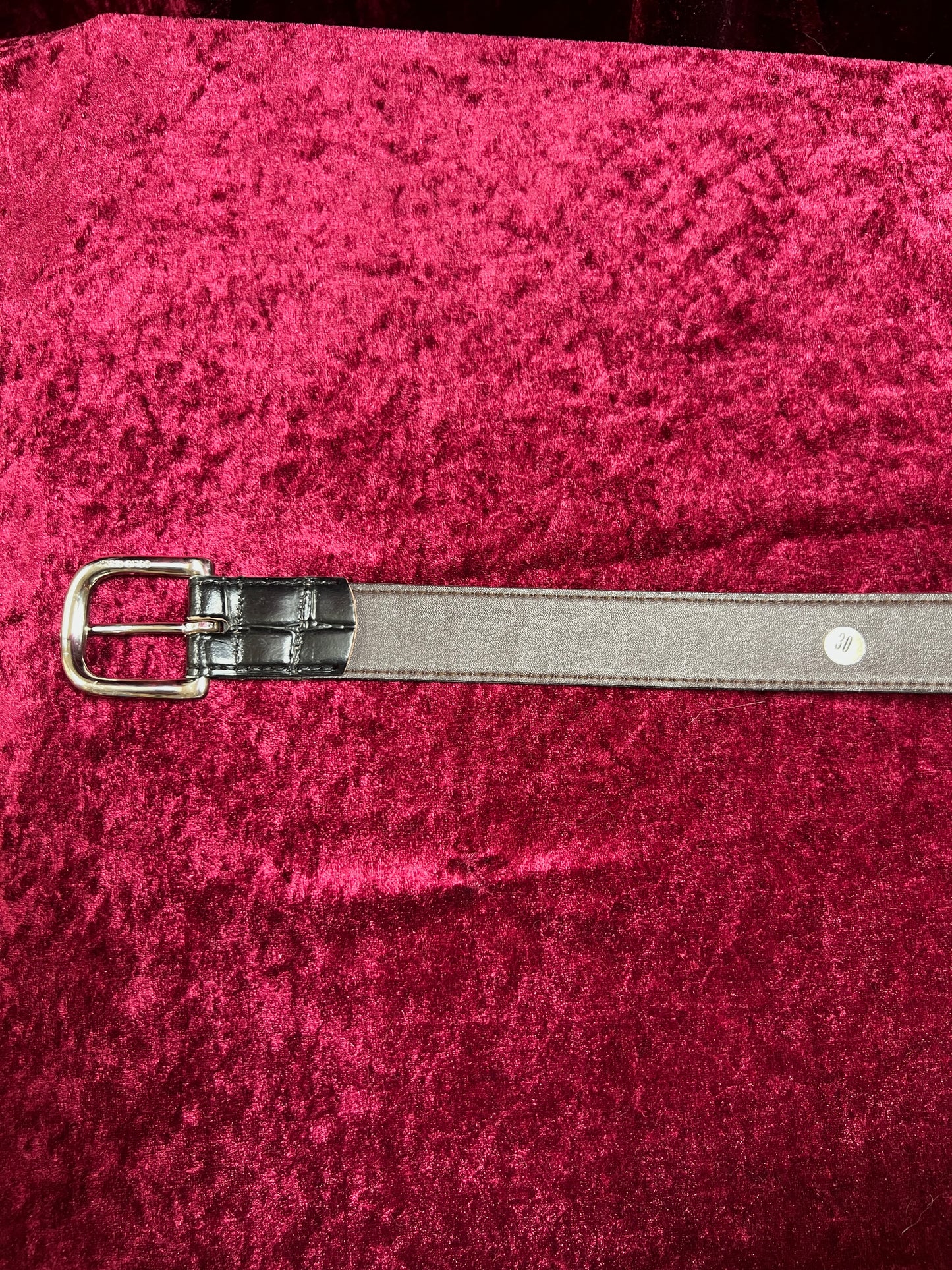 Vintage Leather Belt – Black Alligator Embossed with Silver Buckle - Size 30
