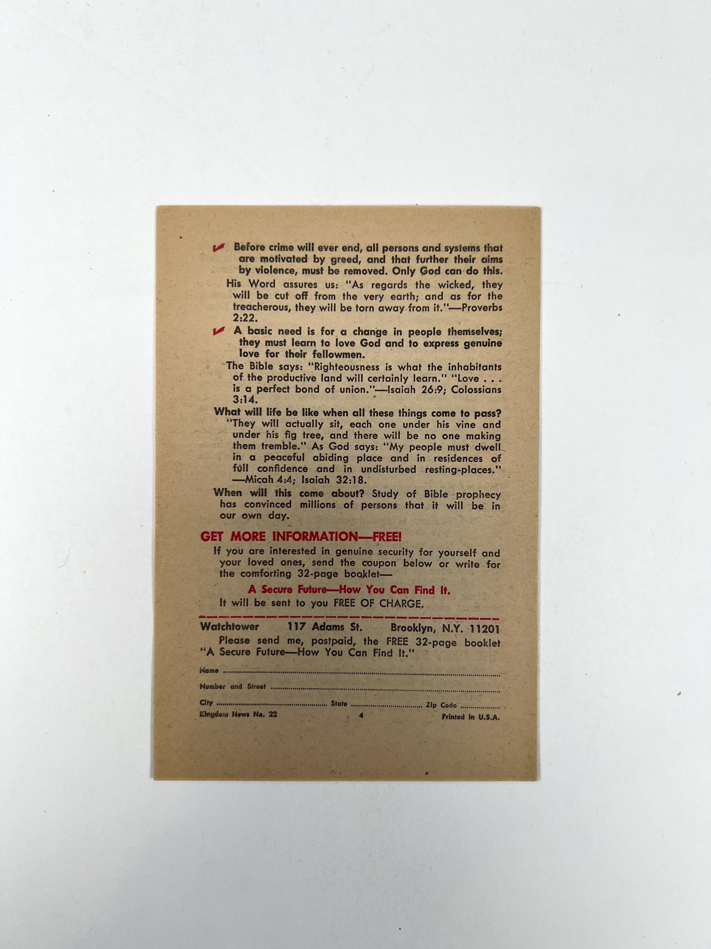 Vintage Ephemera - Religious Pamphlet - How Crime and Violence Will Be Stopped