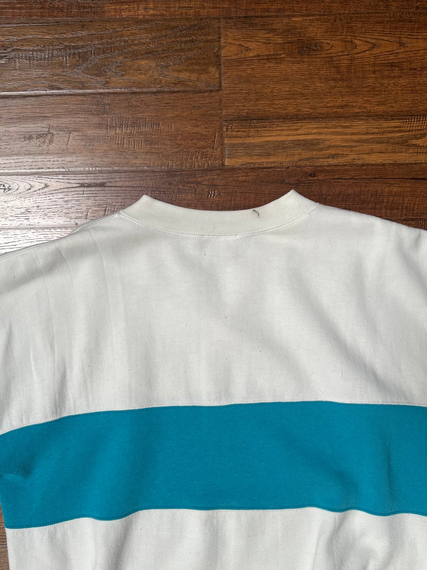 Vintage Clothing - Pullover Crewneck Sweatshirt - Turquoise Blue Stripe - Cheetah - Medium