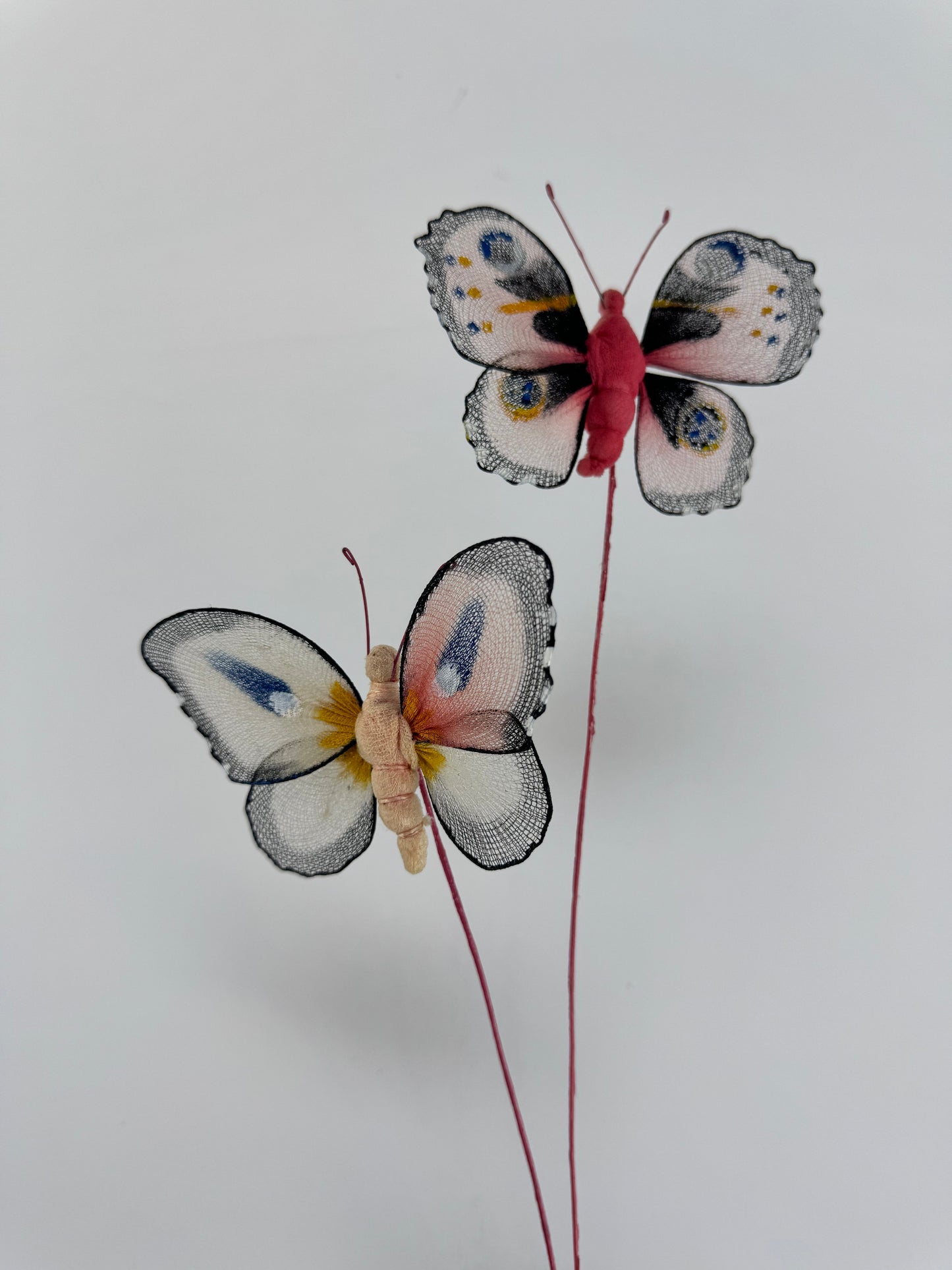 Vintage Nylon Butterfly Decorative Plant Stakes - Hot Pink & Cream 2