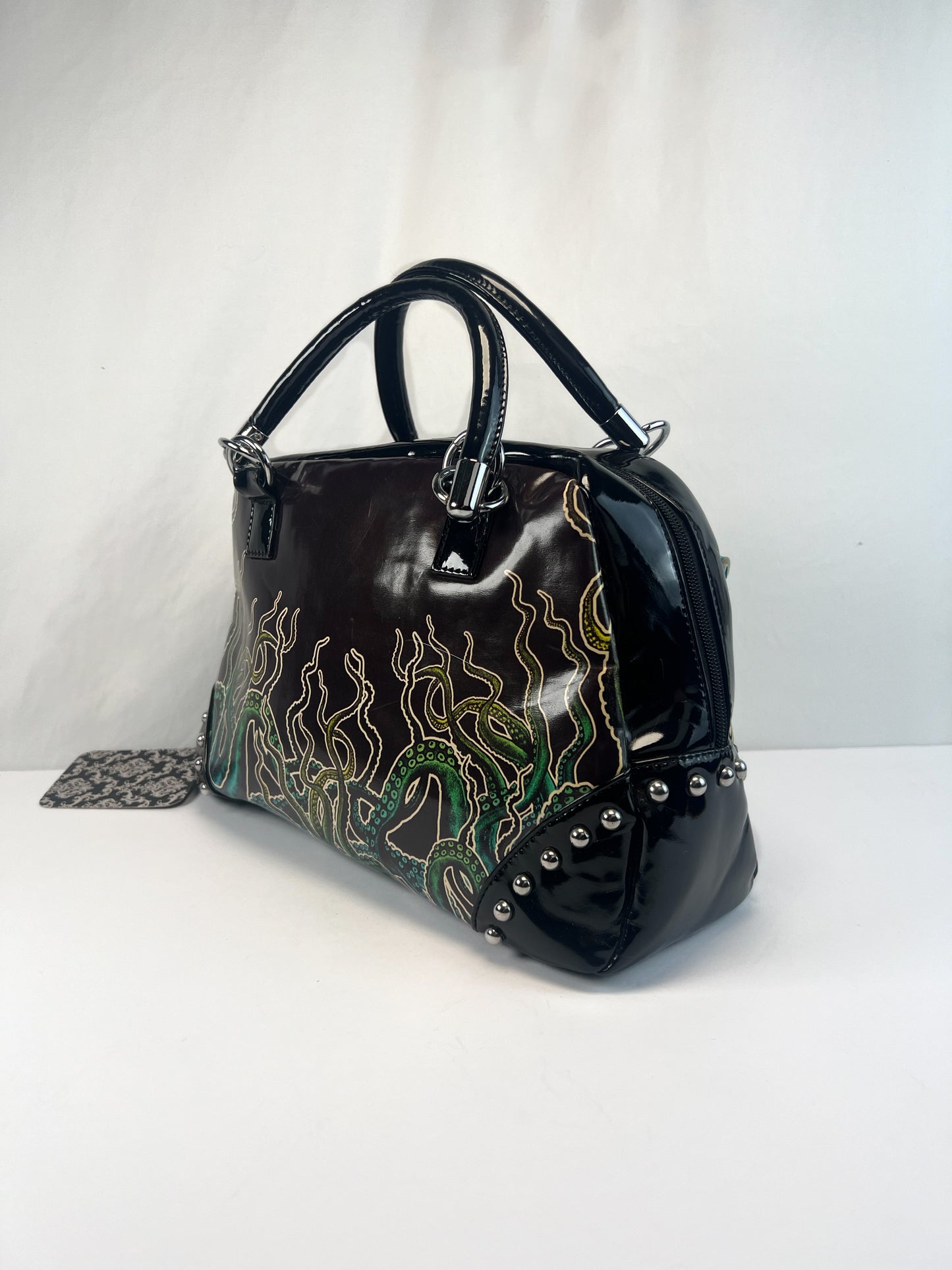 Vintage Purse - Y2K Mini Barrel Tote Bag - Black PVC - Octopus Tentacles - Too Fast Brand