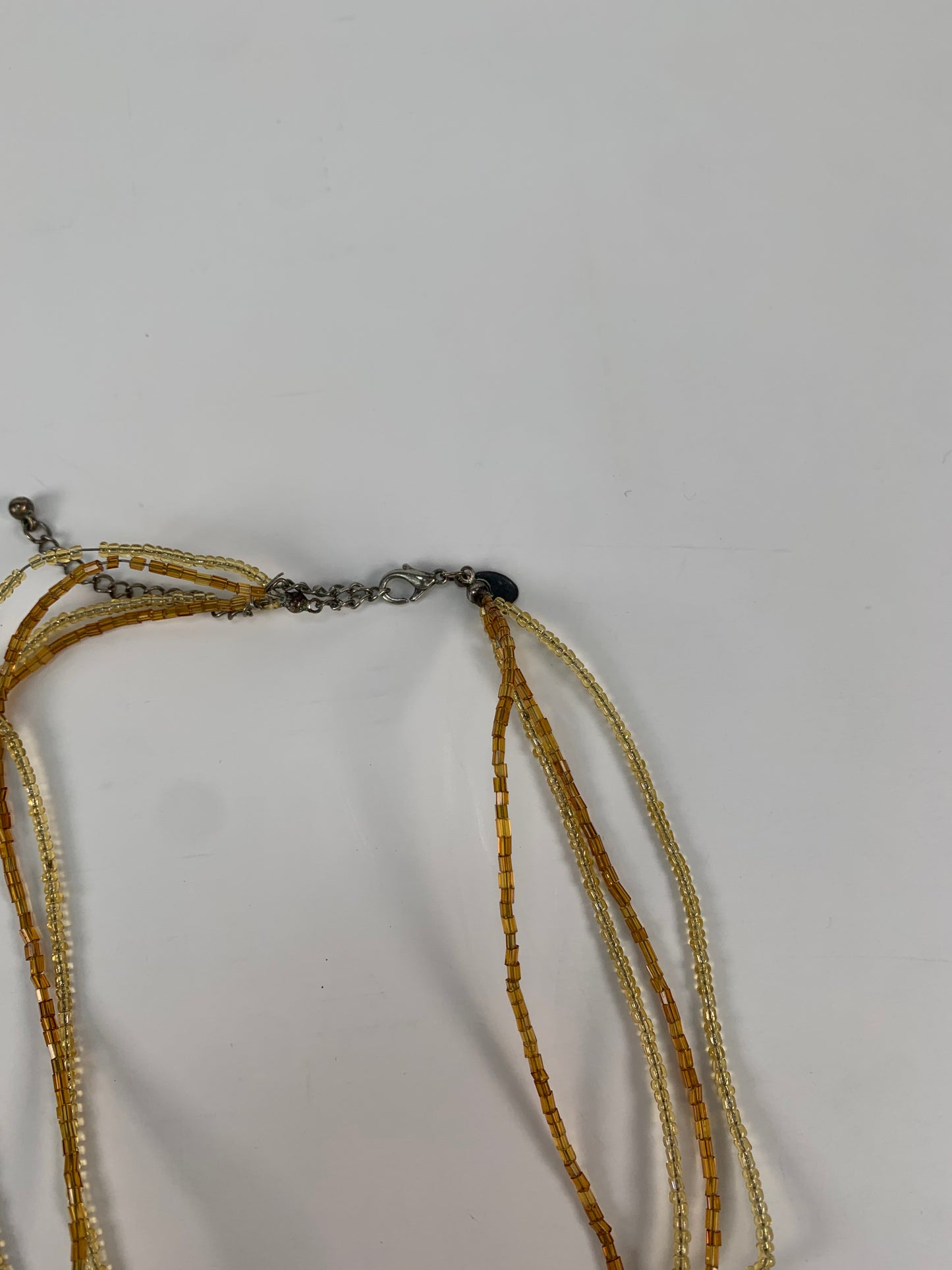 Vintage Jewelry - Five Strand Beaded Pendant Necklace - Faux Amber Rhinestone - Premier Design