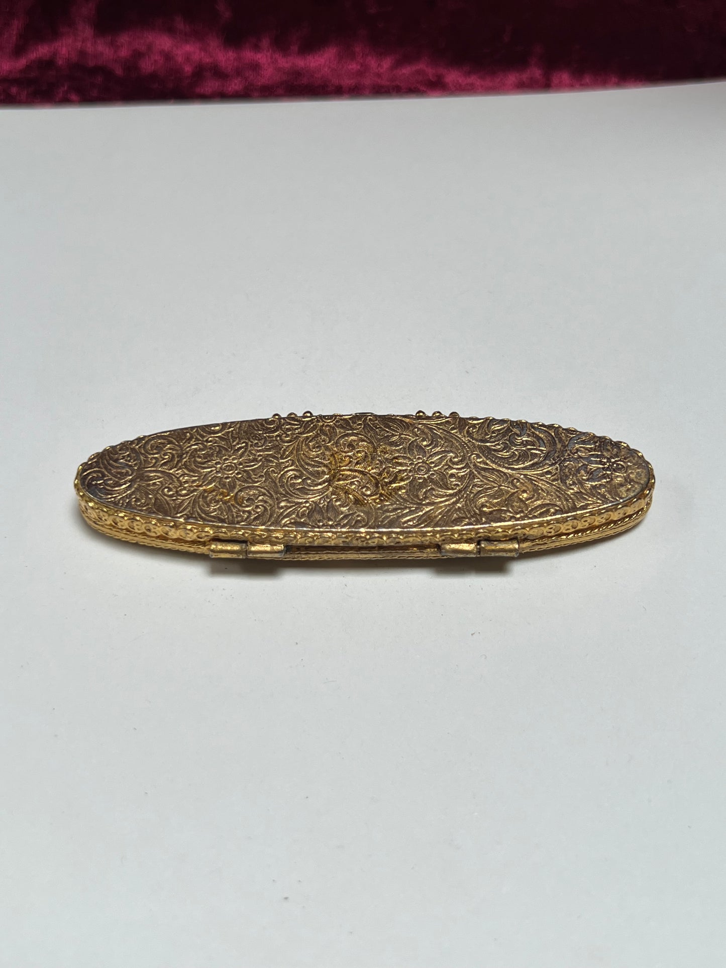 Vintage Trinket Box - Solid Parfum Compact - Portrait of a Lady - Gold Filigree Design - Estee Lauder