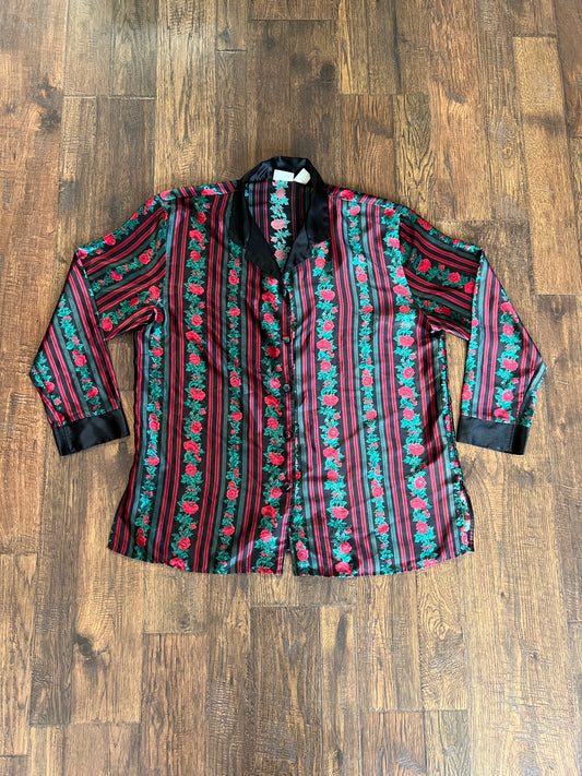 Vintage Clothing - Button Up Long Sleeve Shirt - Romantic Roses - Delicates - Large