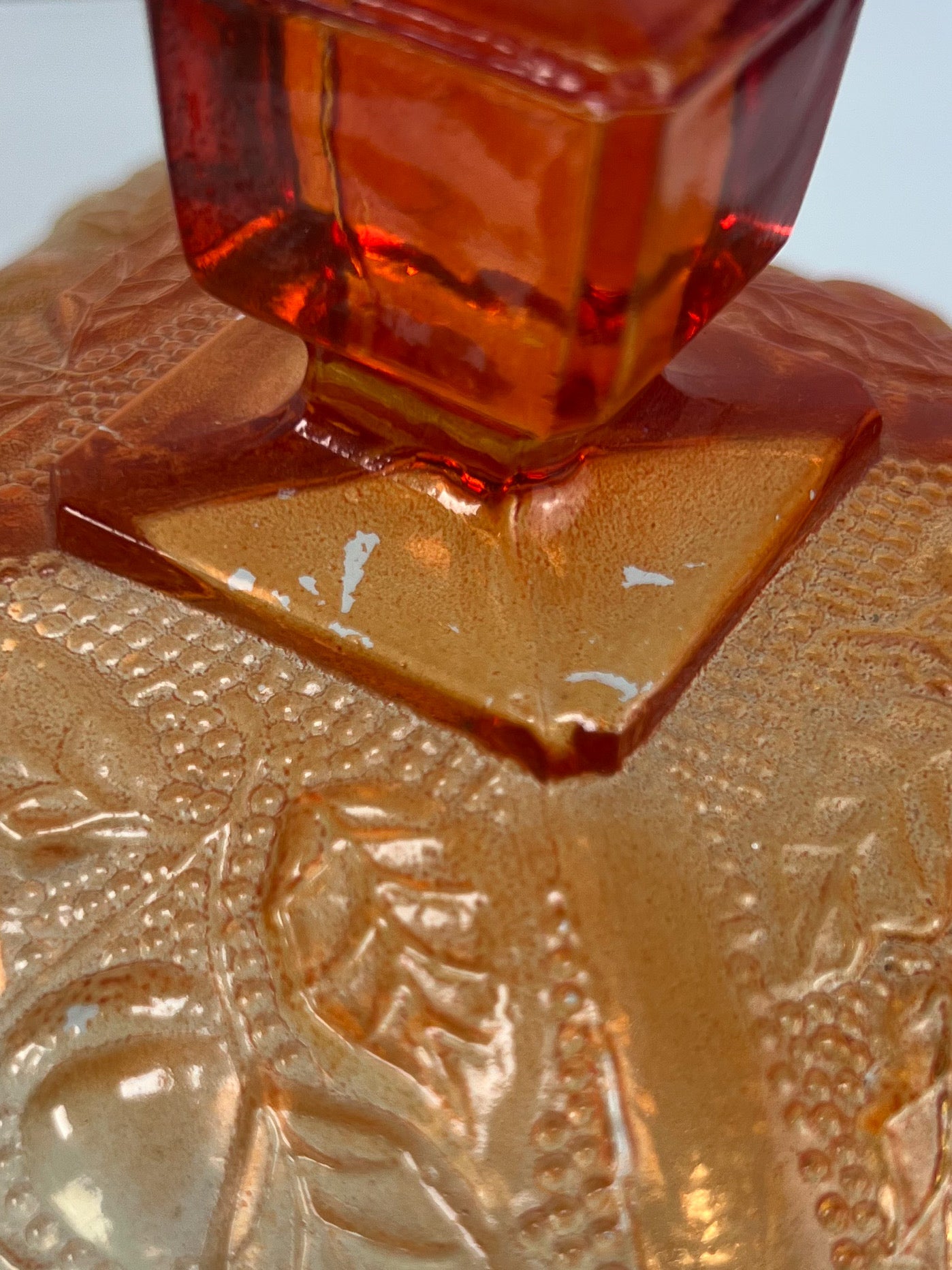 Vintage Kitchen - Lidded Candy Dish - Amberina Carnival Glass - Red / Yellow