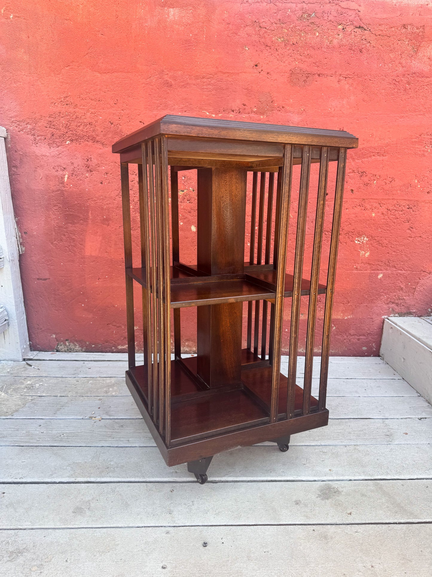 Antique Edwardian Whirling Barrister Bookcase with Inlay