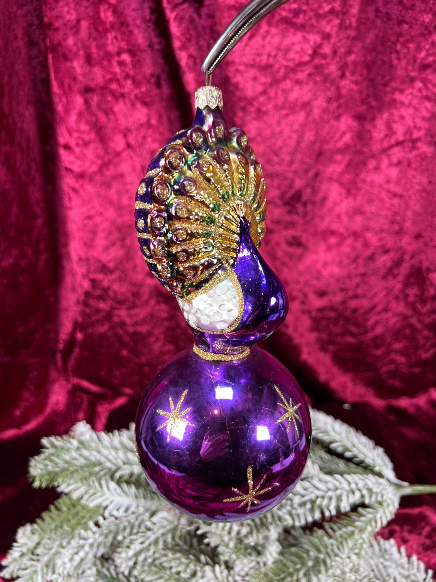Vintage Christmas - Handblown Glass Ornament - Celestial Peacock - Purple - Christopher Radko