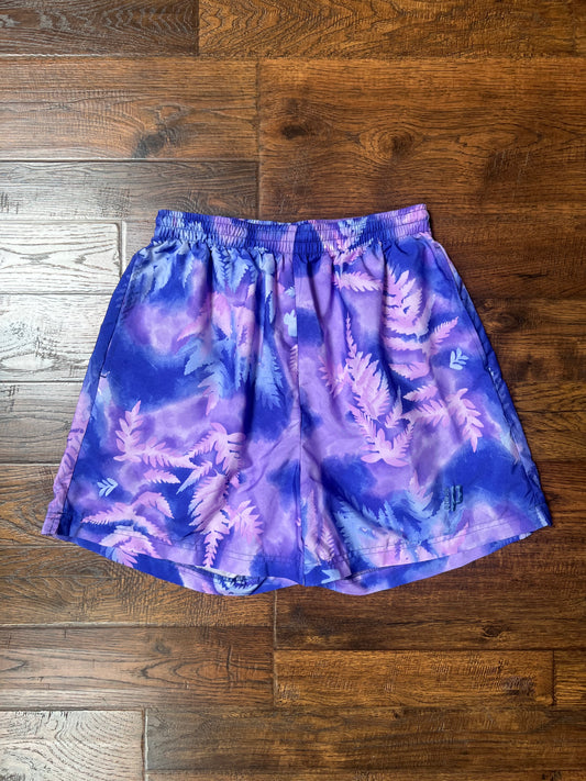 Vintage Clothing - Gym Shorts - Purple Fern Foliage - Medium - Prince Sportswear