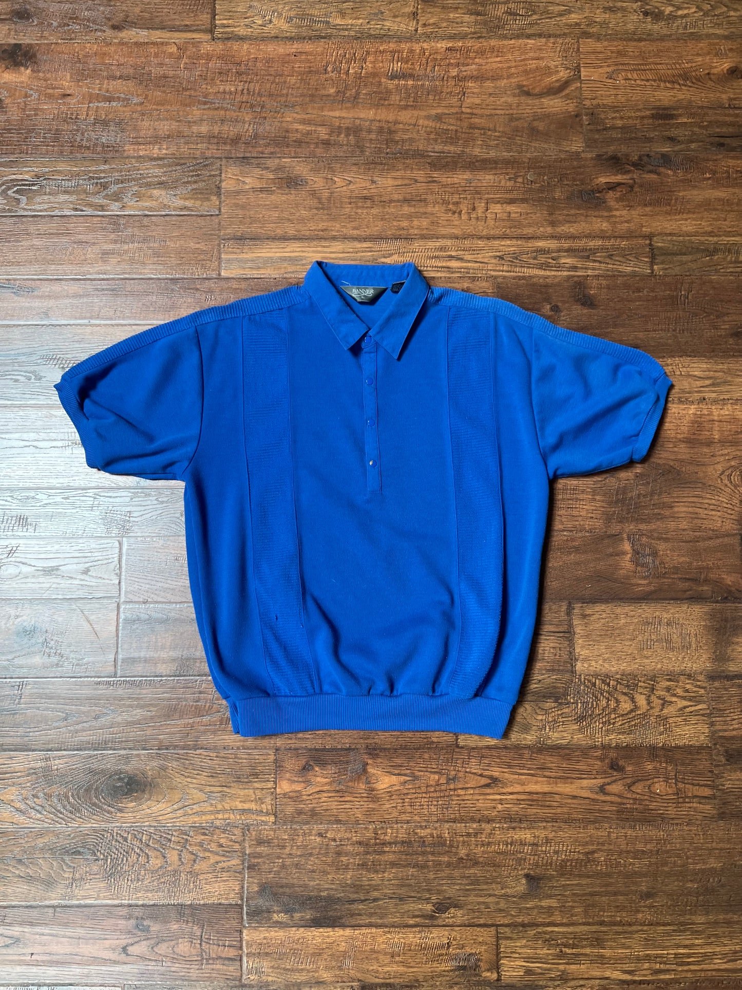 Vintage Clothing - Knit Short Sleeve Polo - Cobalt Blue - Banner - Large