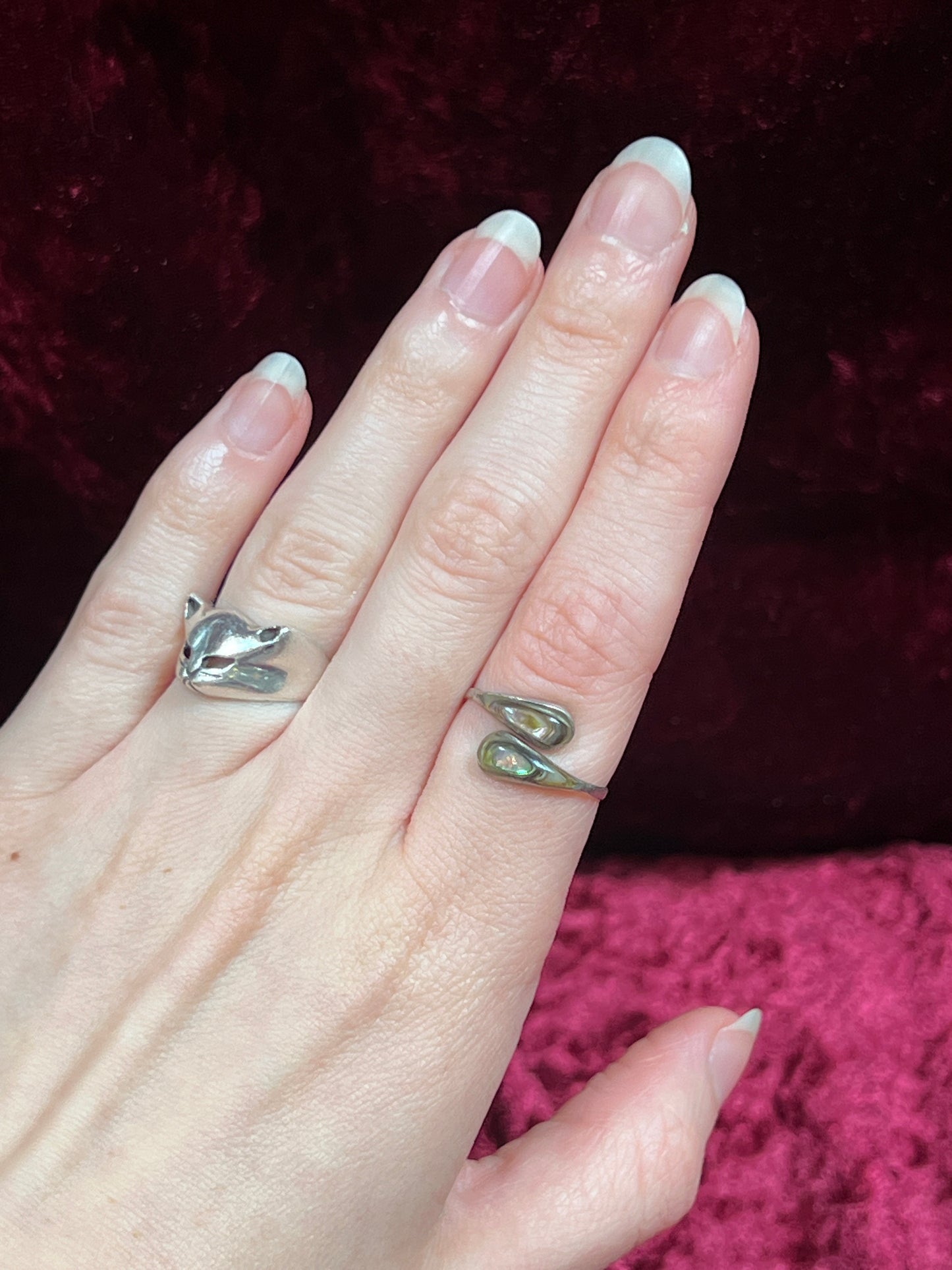 Vintage Jewelry - Bypass Ring - 925 Silver - Inlaid Abalone Shell - 6 - Mexico