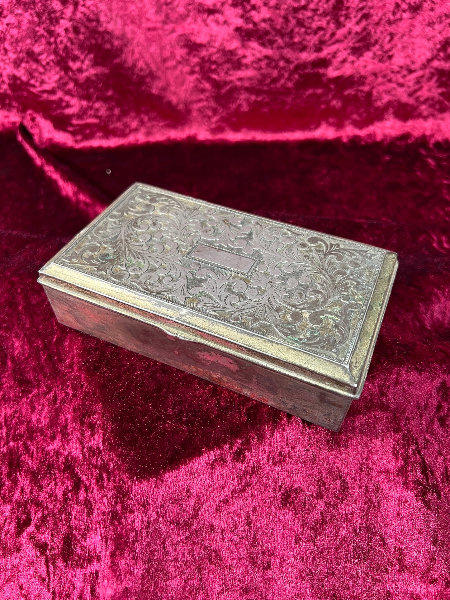 Vintage Trinket Box - Cigarette Box Holder - Pewter - Ornate Scroll Filigree